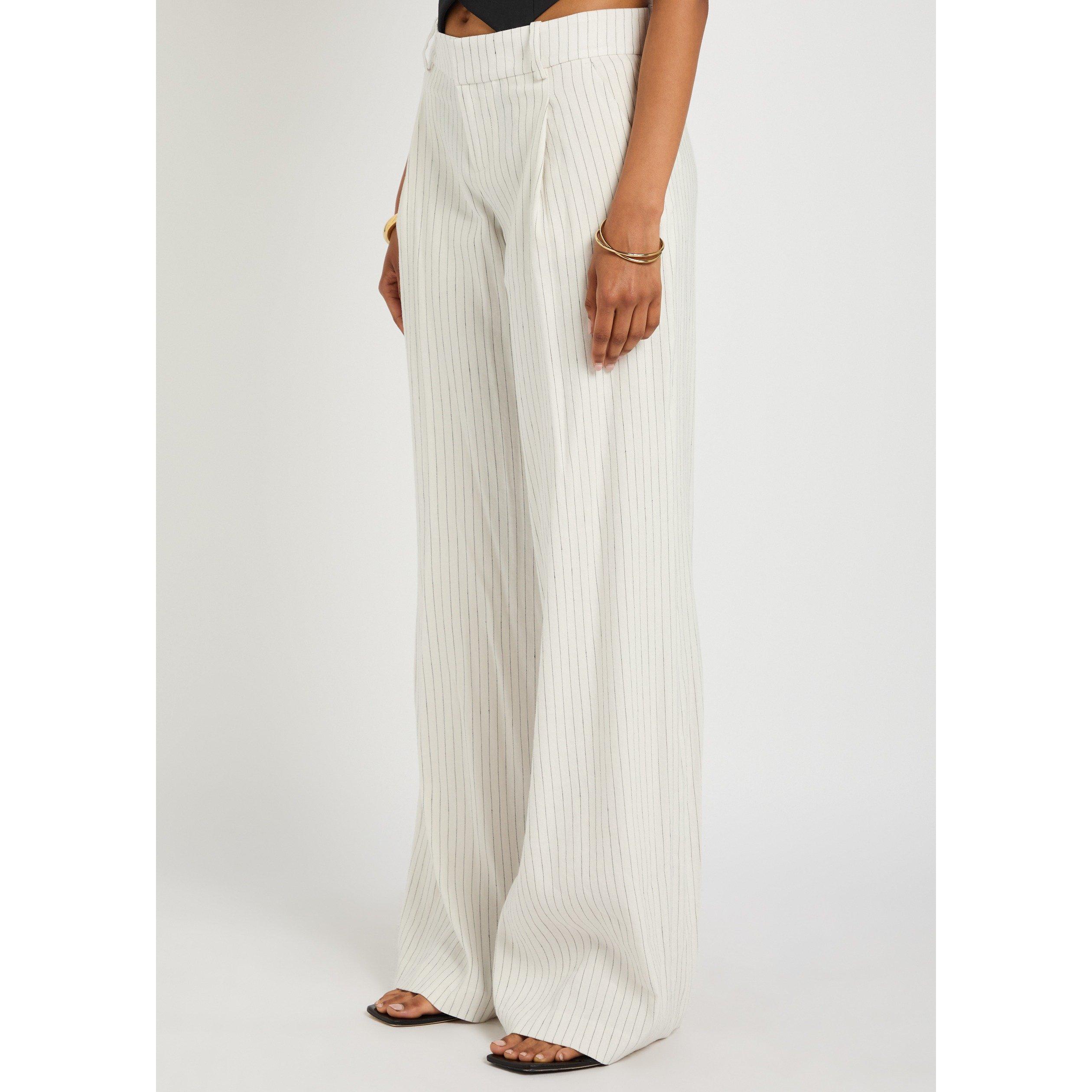 BLACK AND WHITE - Alice And Olivia - Women's Eric Linen Pinstripe Wide-Leg Trousers - 2