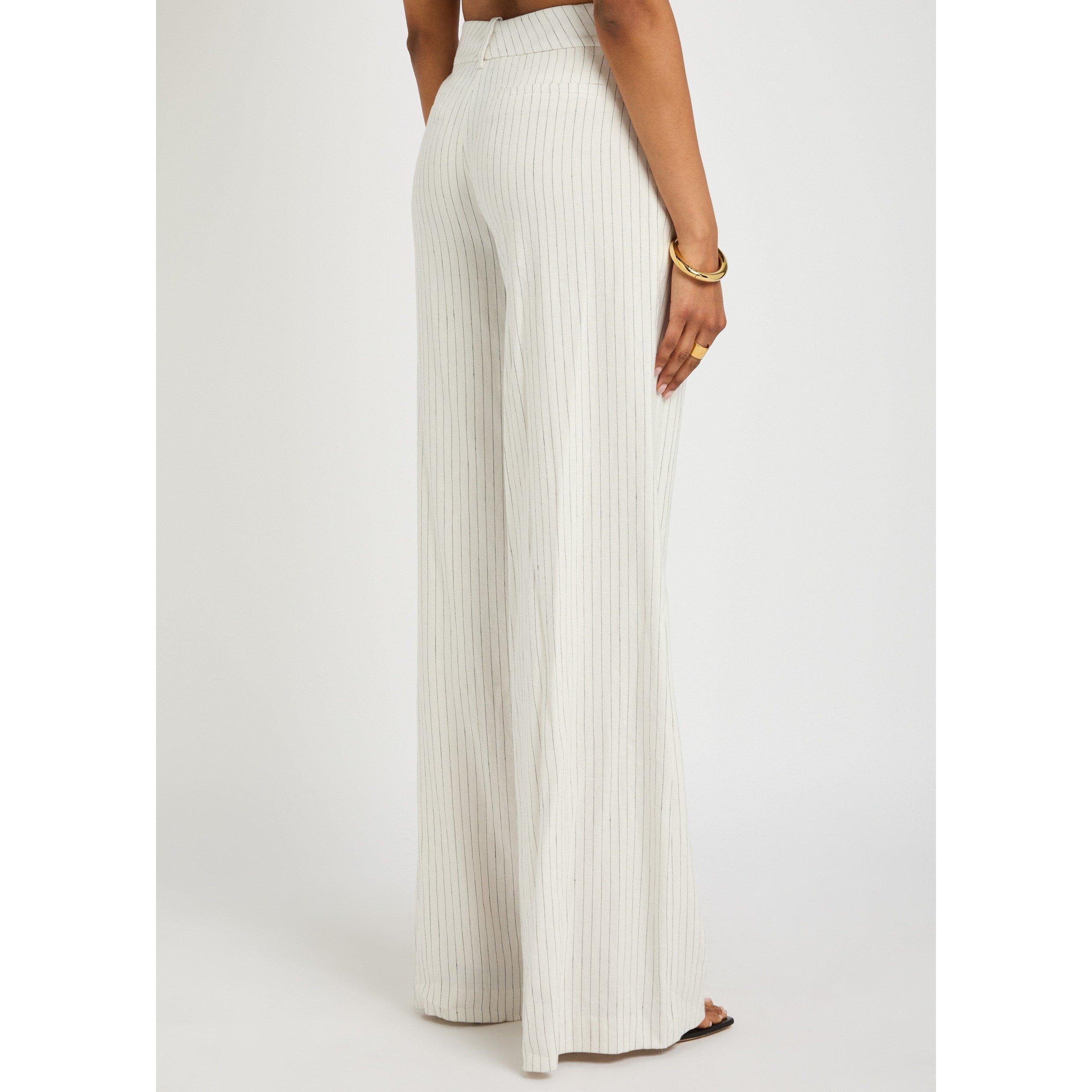 BLACK AND WHITE - Alice And Olivia - Women's Eric Linen Pinstripe Wide-Leg Trousers - 3