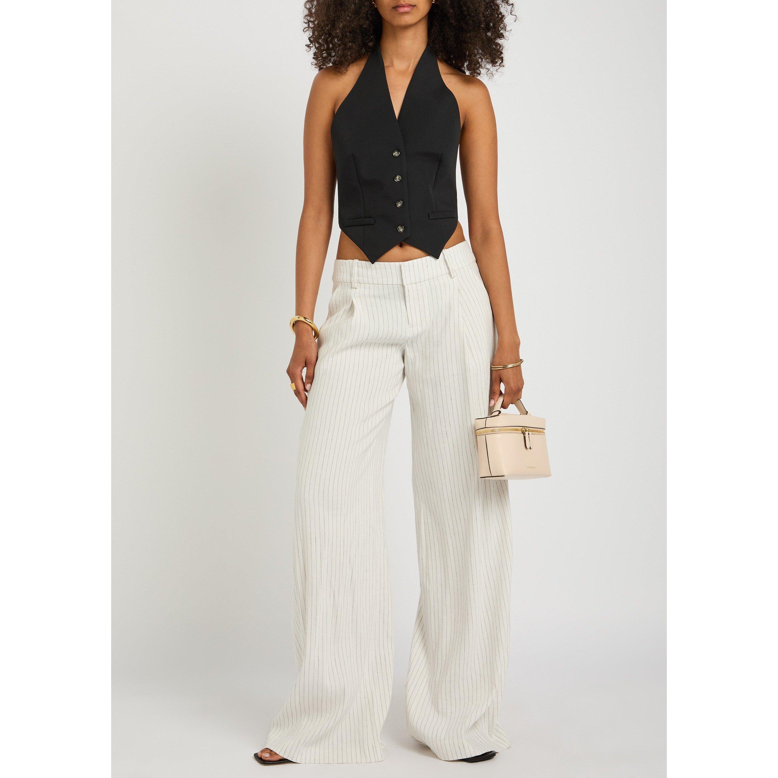 BLACK AND WHITE - Alice And Olivia - Women's Eric Linen Pinstripe Wide-Leg Trousers - 5