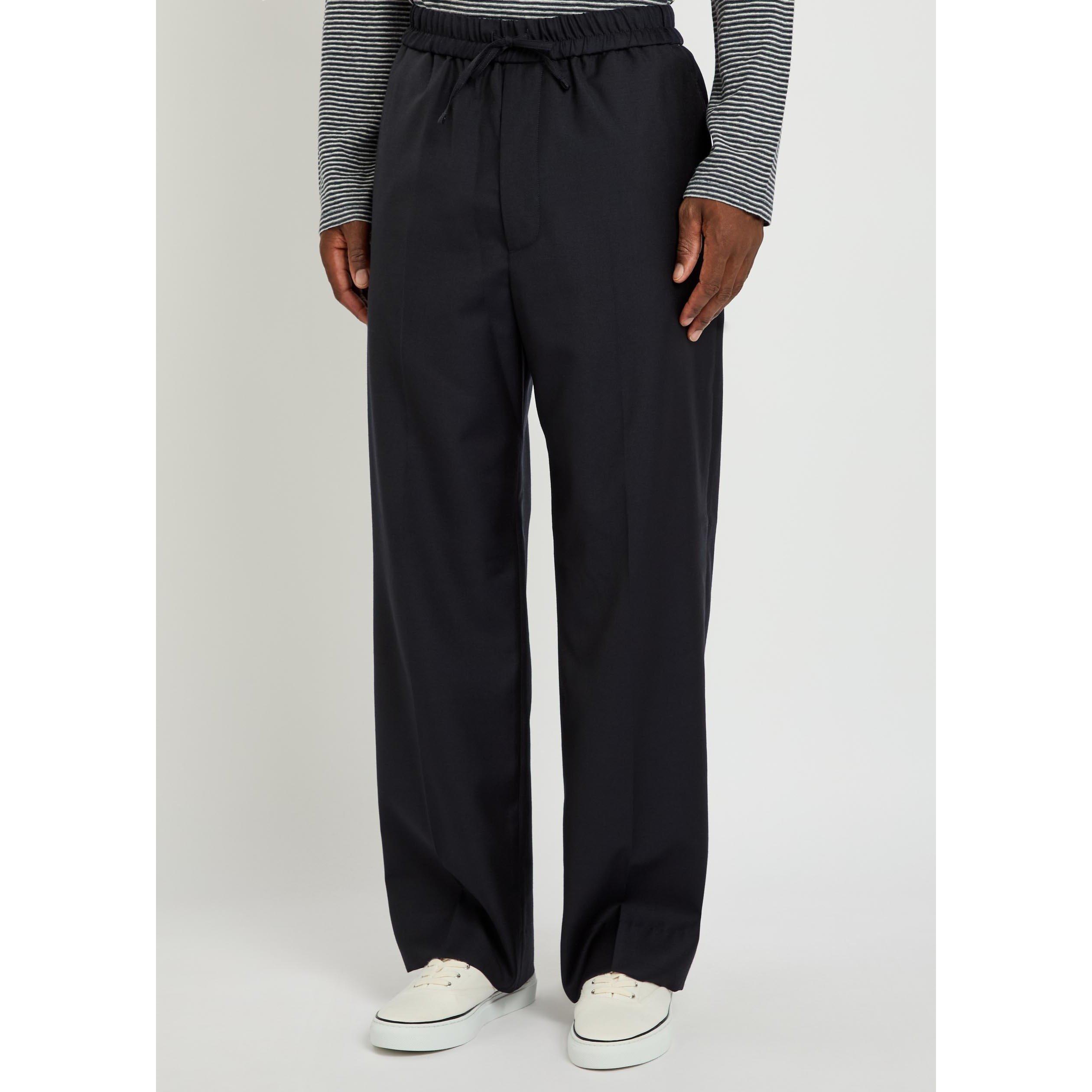 NAVY - Officine Generale - Men's Wool Relaxed-Fit Wide-Leg Trousers - 2