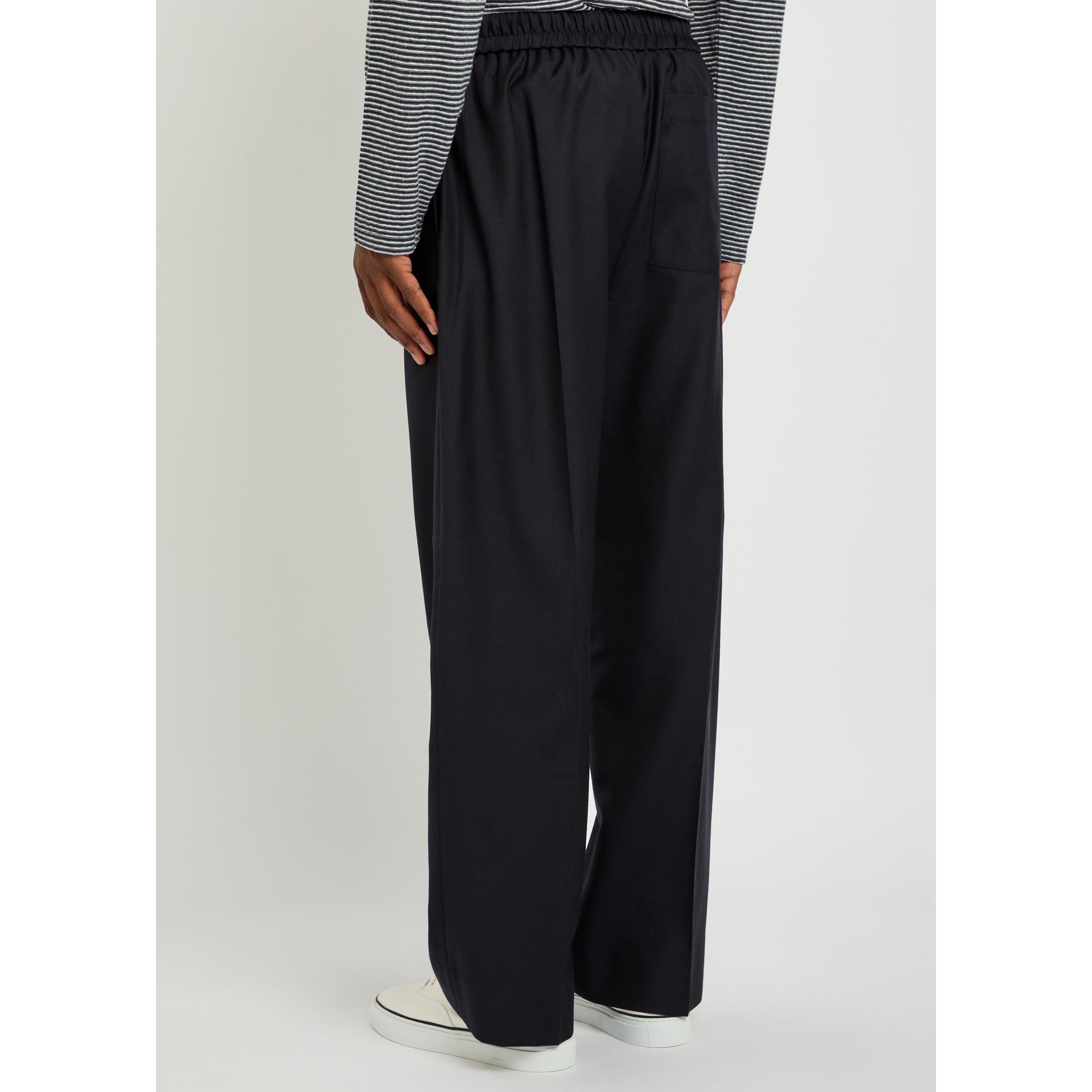 NAVY - Officine Generale - Men's Wool Relaxed-Fit Wide-Leg Trousers - 3