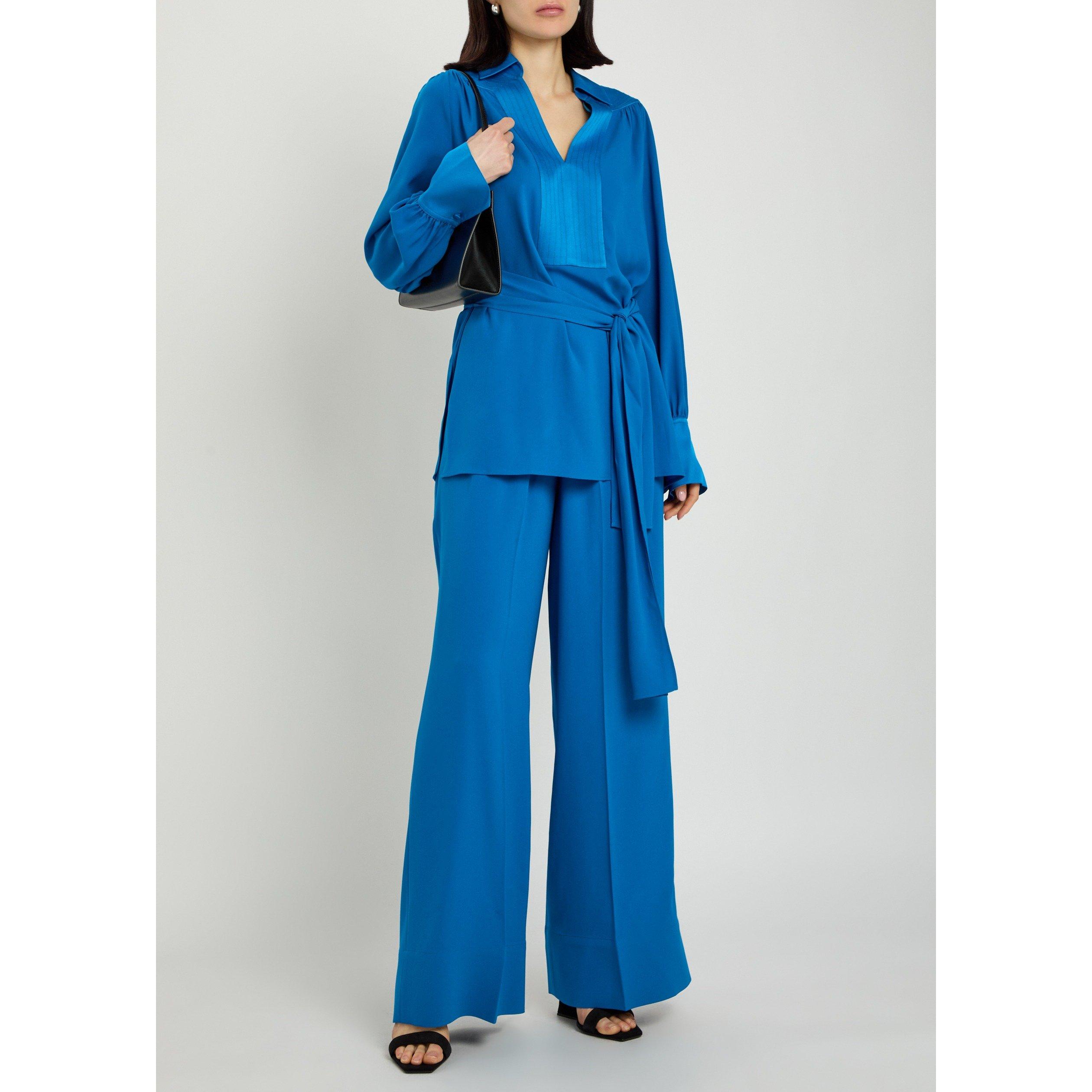 BLUE - Joseph - Women's Cara High-Waisted Wide-Leg Trousers - 5