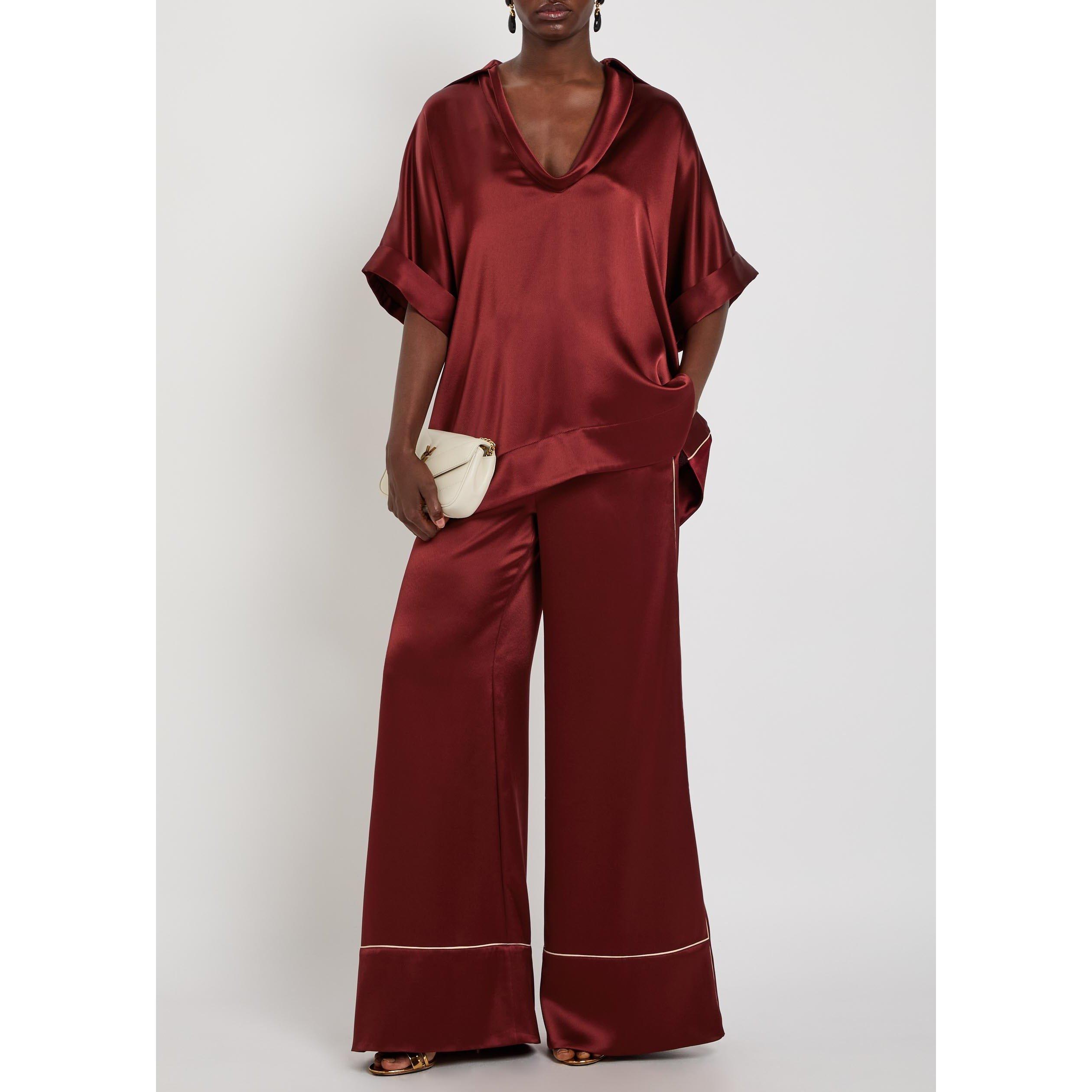 BURGUNDY - Roksanda Ilincic - Women's Nael Relaxed-Fit Wide-Leg Trousers - 5