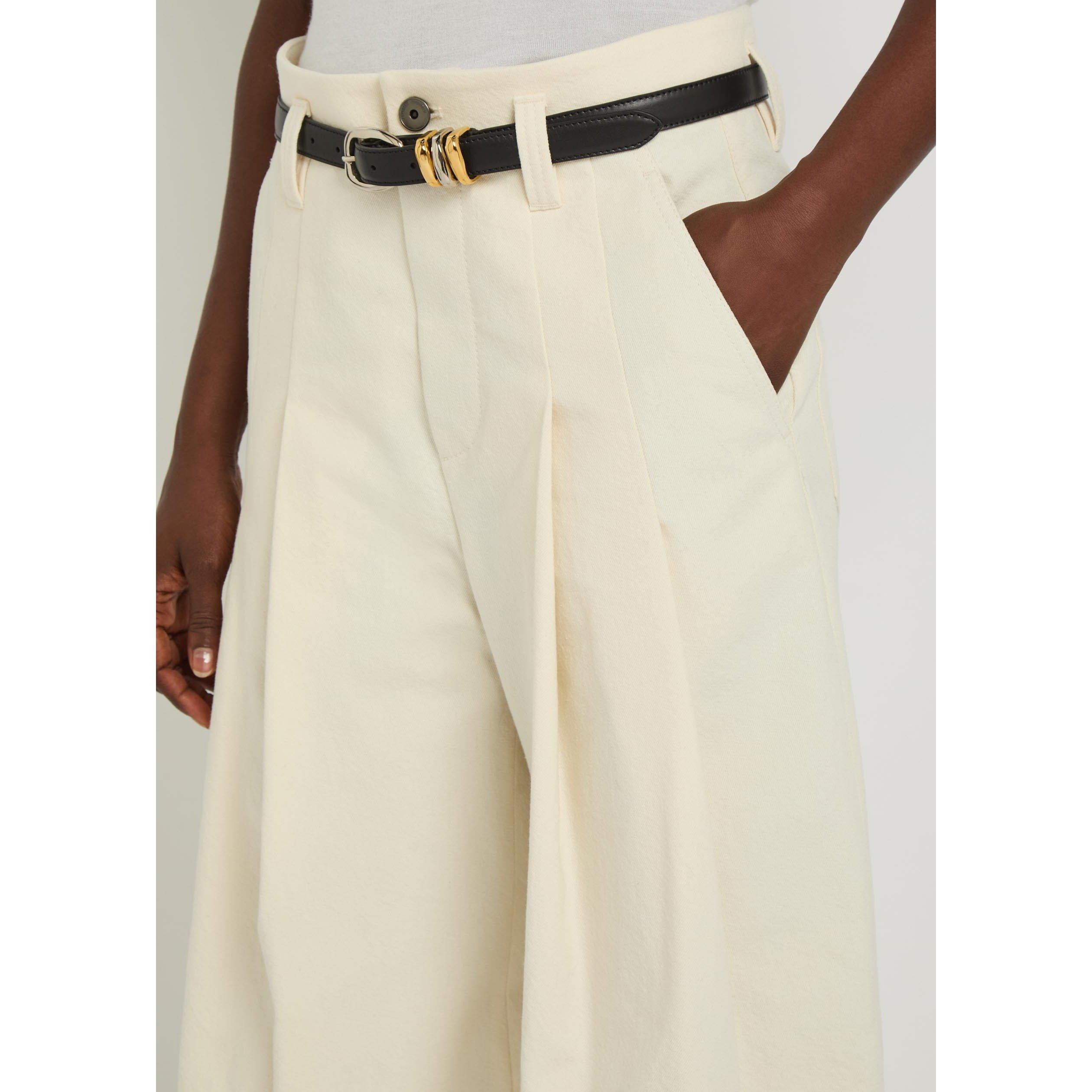 WHITE - Brunello Cucinelli - Women's Wide-Leg Cotton Trousers - 4