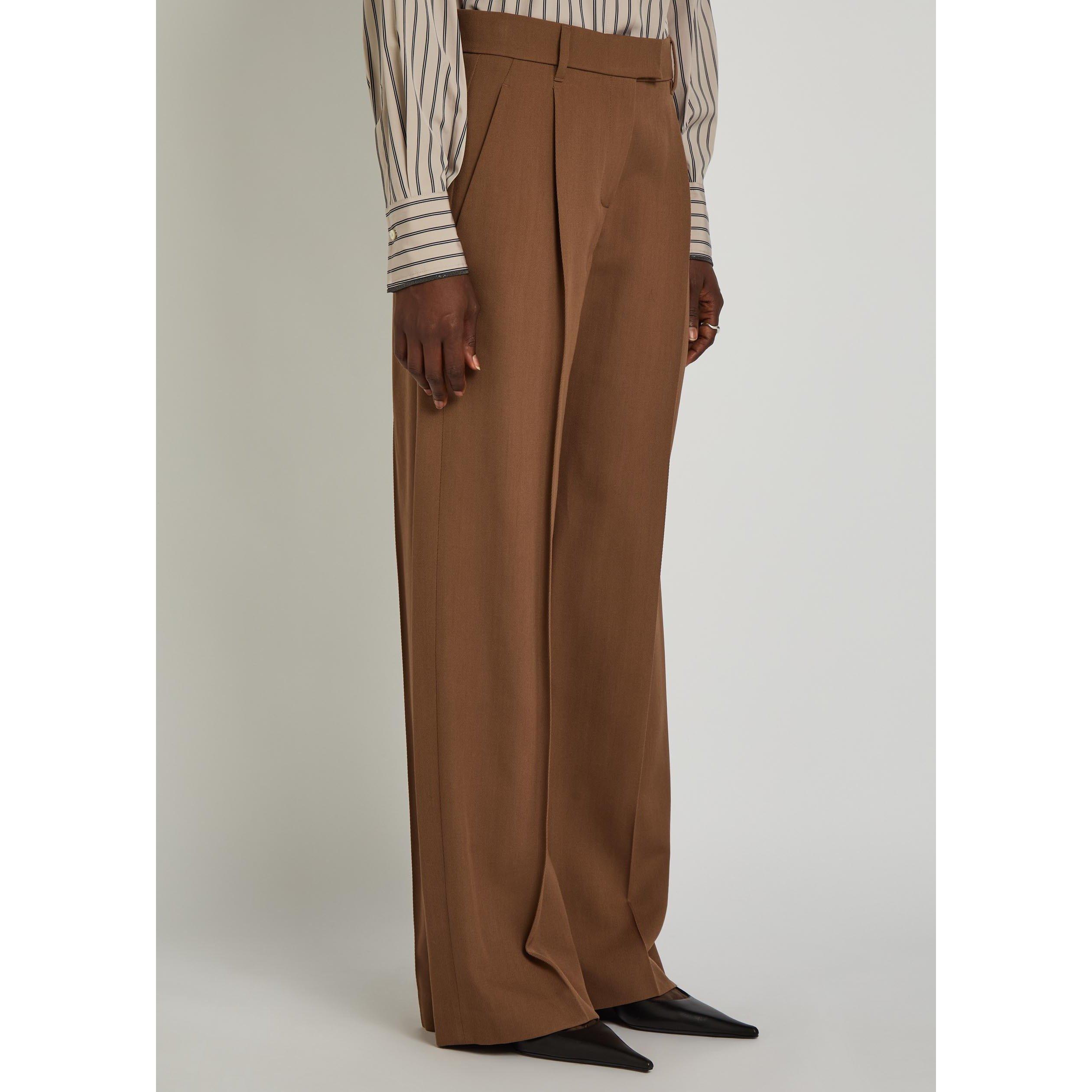 BROWN - Brunello Cucinelli - Women's Wool High-Waisted Wide-Leg Trousers - 2