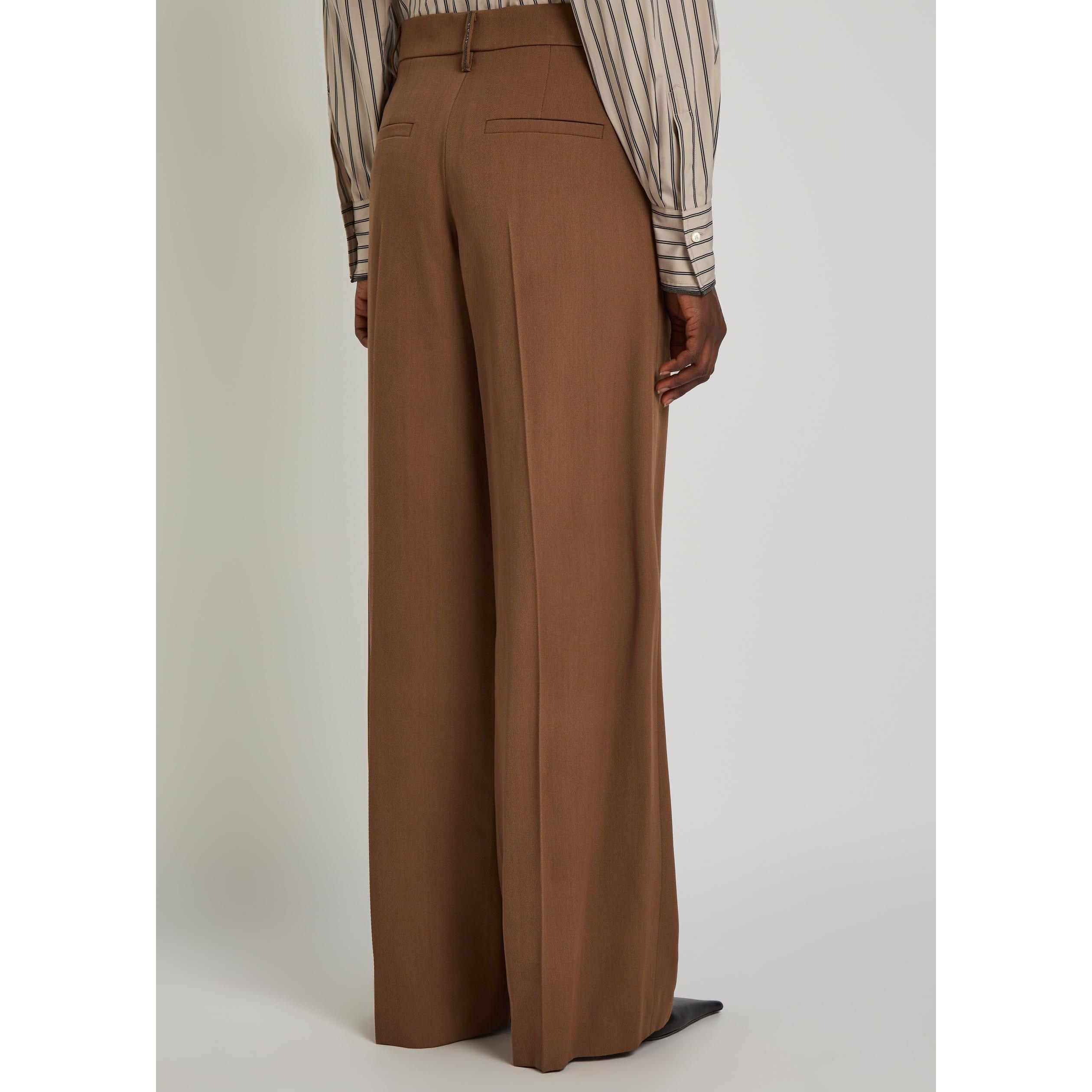 BROWN - Brunello Cucinelli - Women's Wool High-Waisted Wide-Leg Trousers - 3