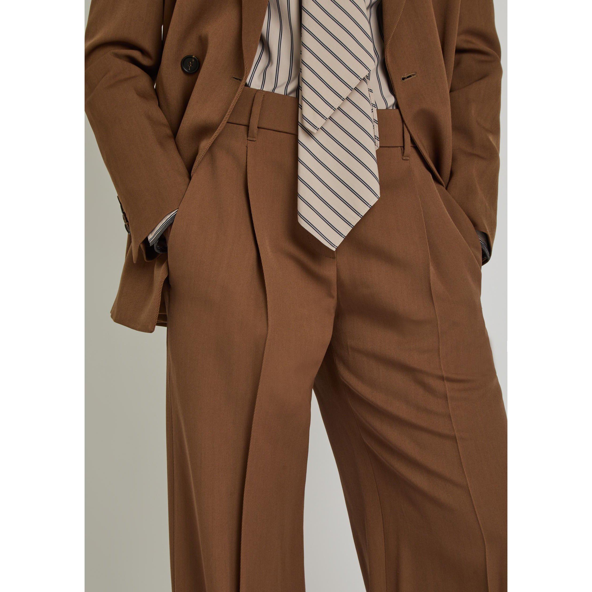 BROWN - Brunello Cucinelli - Women's Wool High-Waisted Wide-Leg Trousers - 4