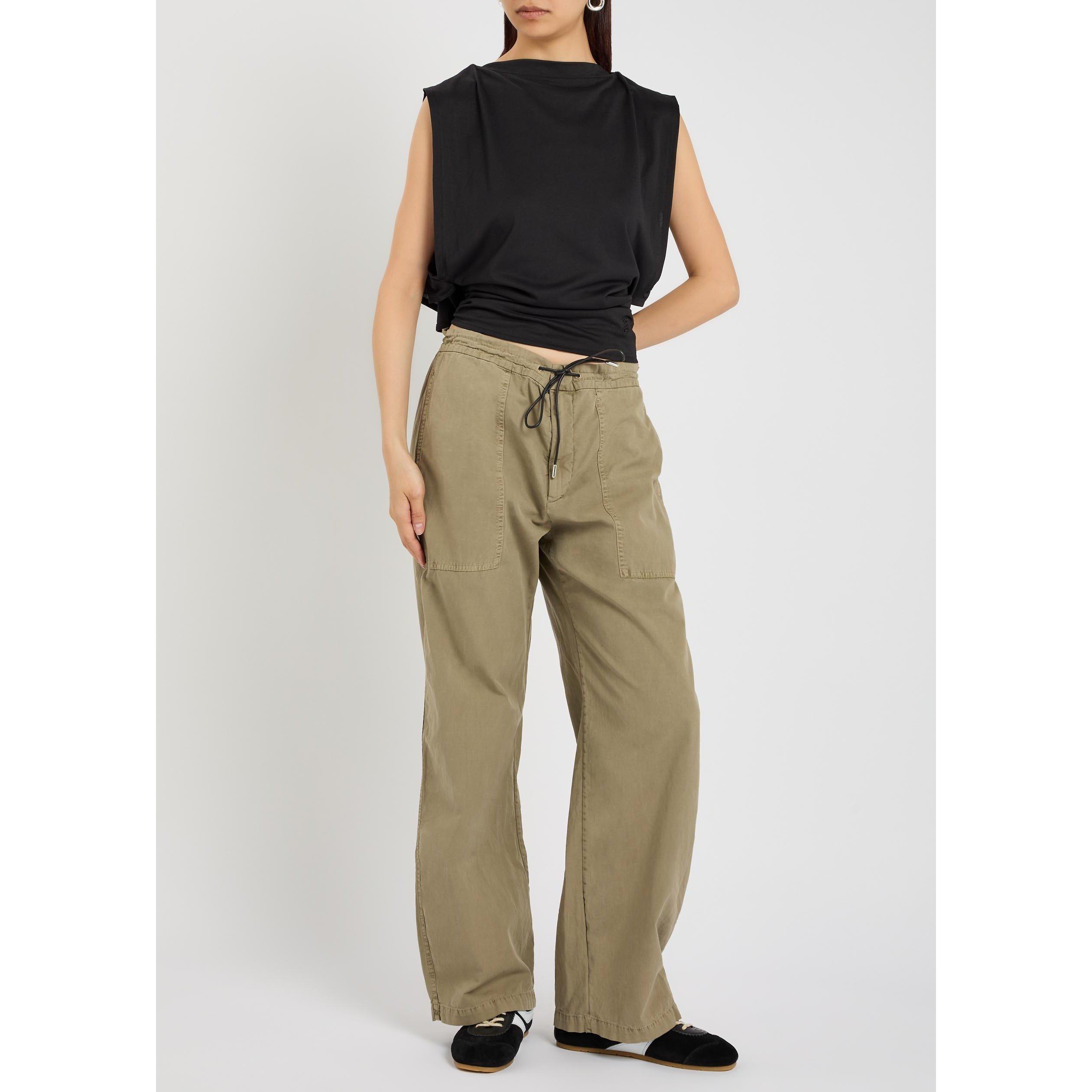 GREEN - Frame Denim - Women's The Gallery Cotton Wide-Leg Trousers - 5