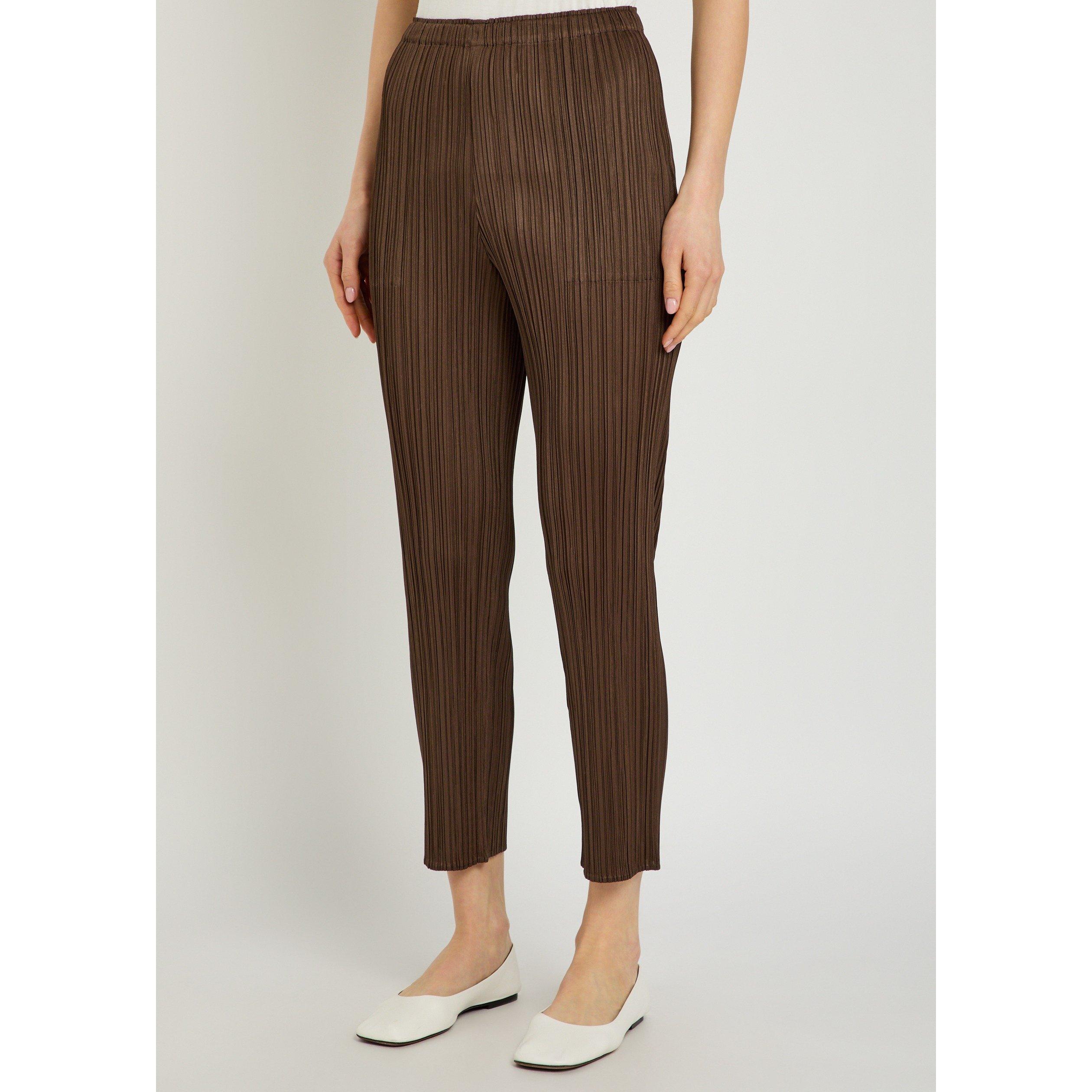 BROWN - Issey Miyake - Women's Pleats Please Cropped High-Waisted Slim-Fit Tapered Trousers - 2