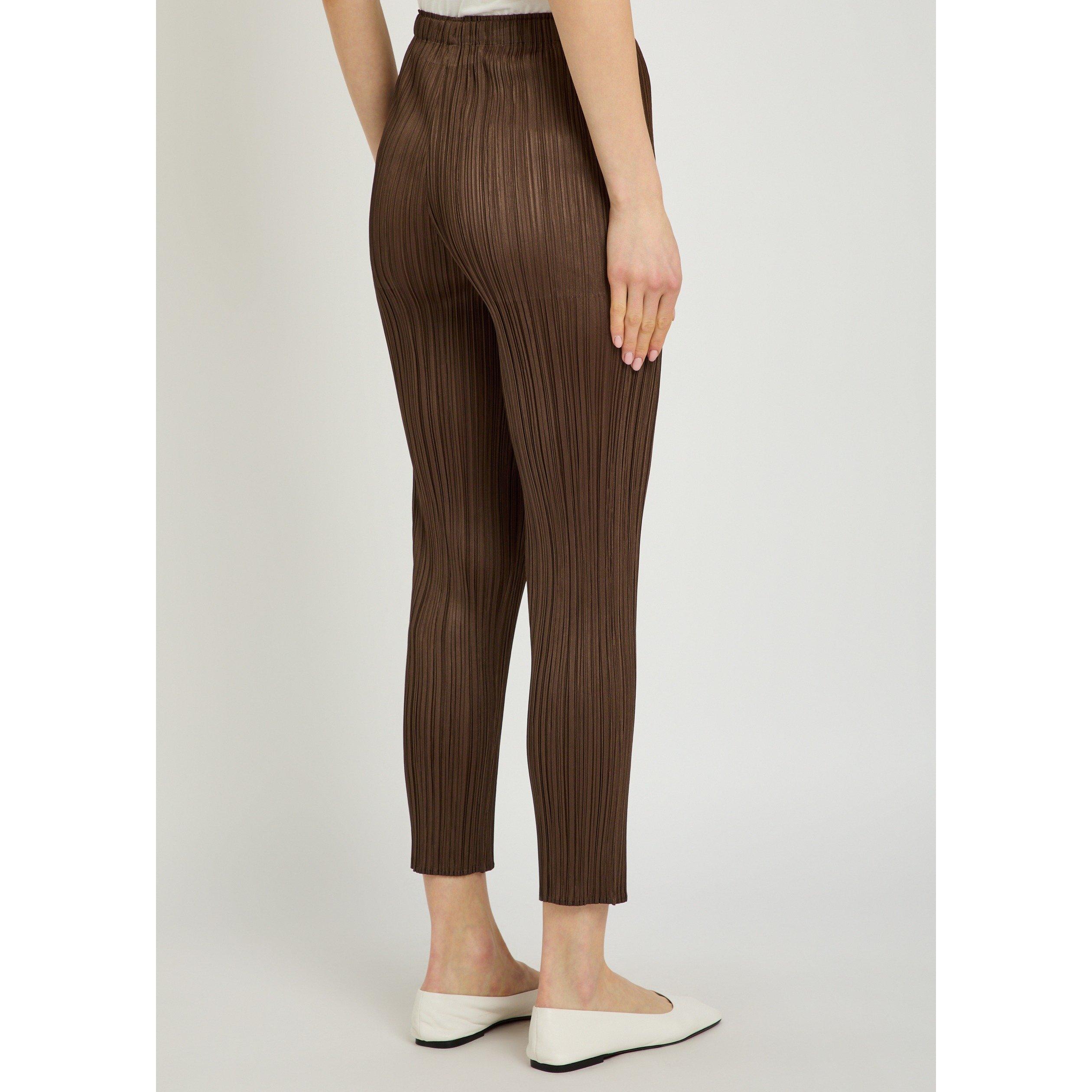 BROWN - Issey Miyake - Women's Pleats Please Cropped High-Waisted Slim-Fit Tapered Trousers - 3
