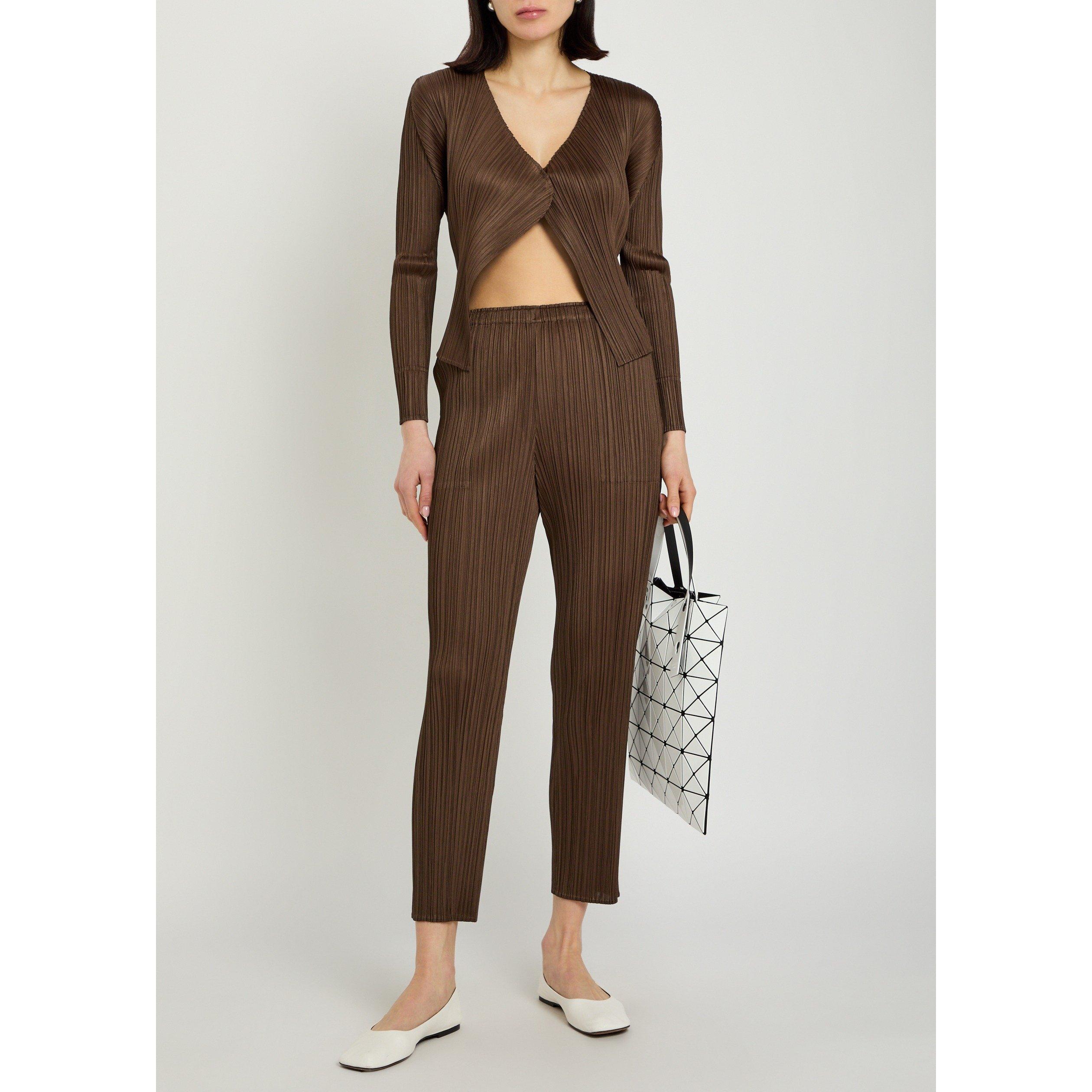 BROWN - Issey Miyake - Women's Pleats Please Cropped High-Waisted Slim-Fit Tapered Trousers - 5