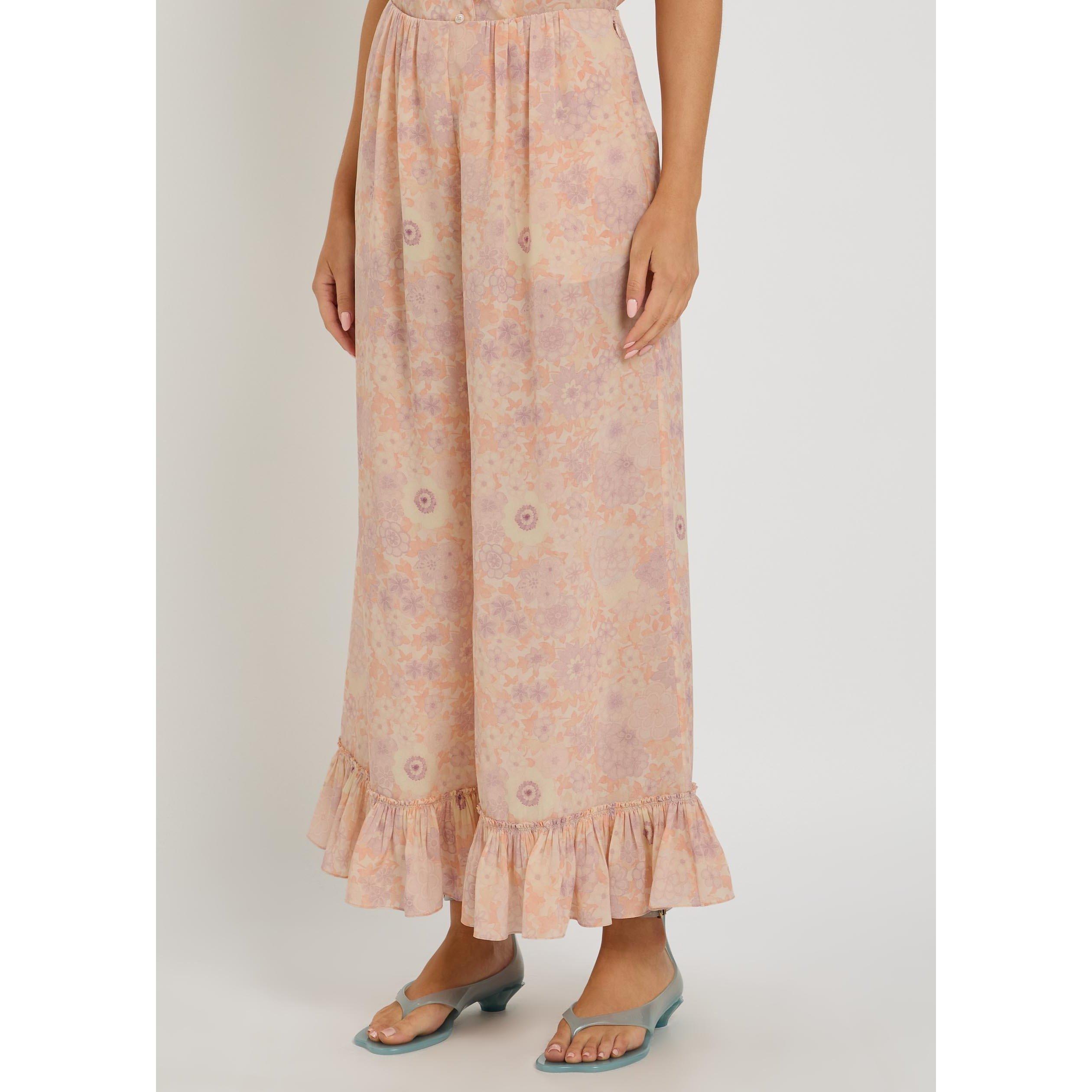 PINK AND OTHER - Chloe - Women's Floral Silk Wide-Leg Trousers - 2