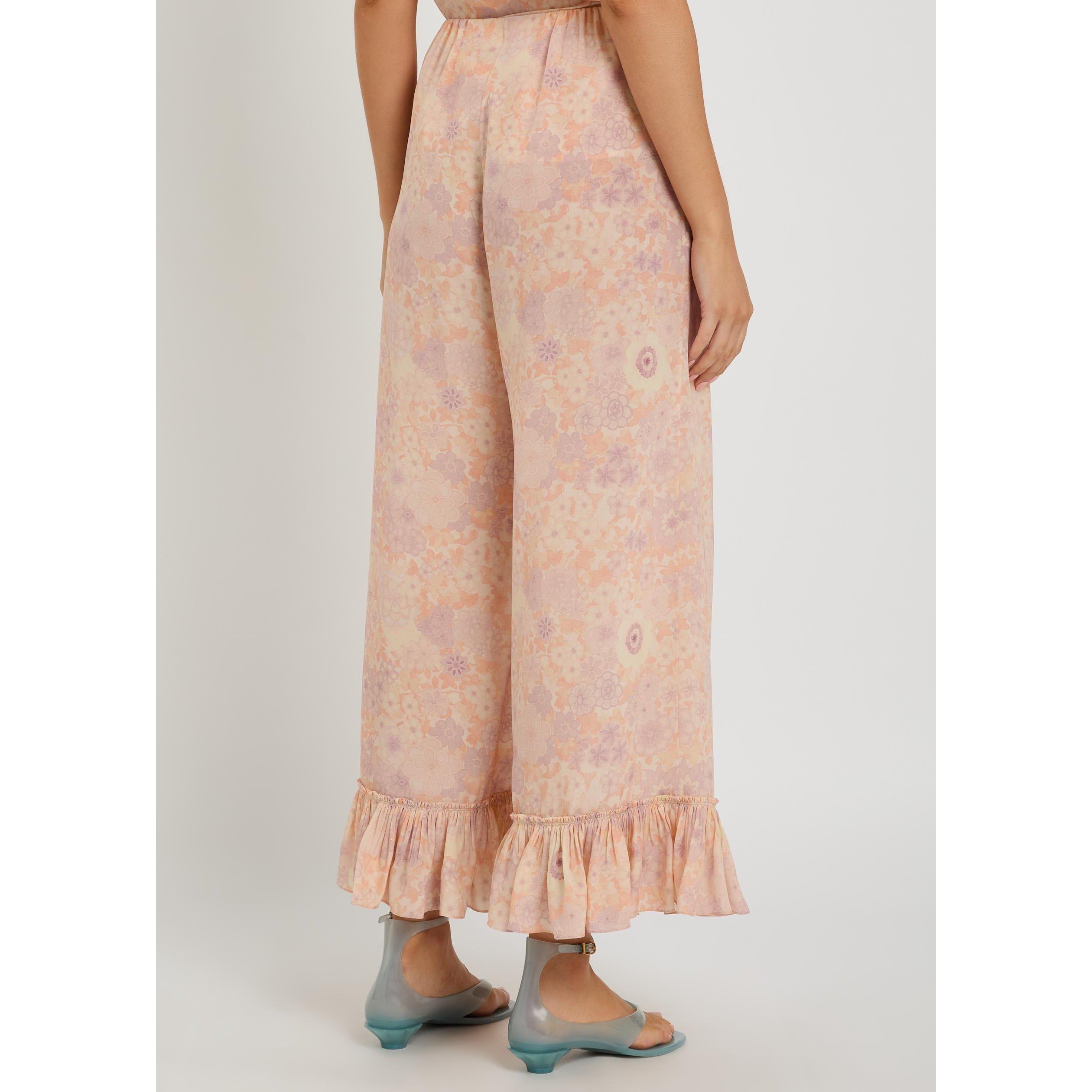 PINK AND OTHER - Chloe - Women's Floral Silk Wide-Leg Trousers - 3