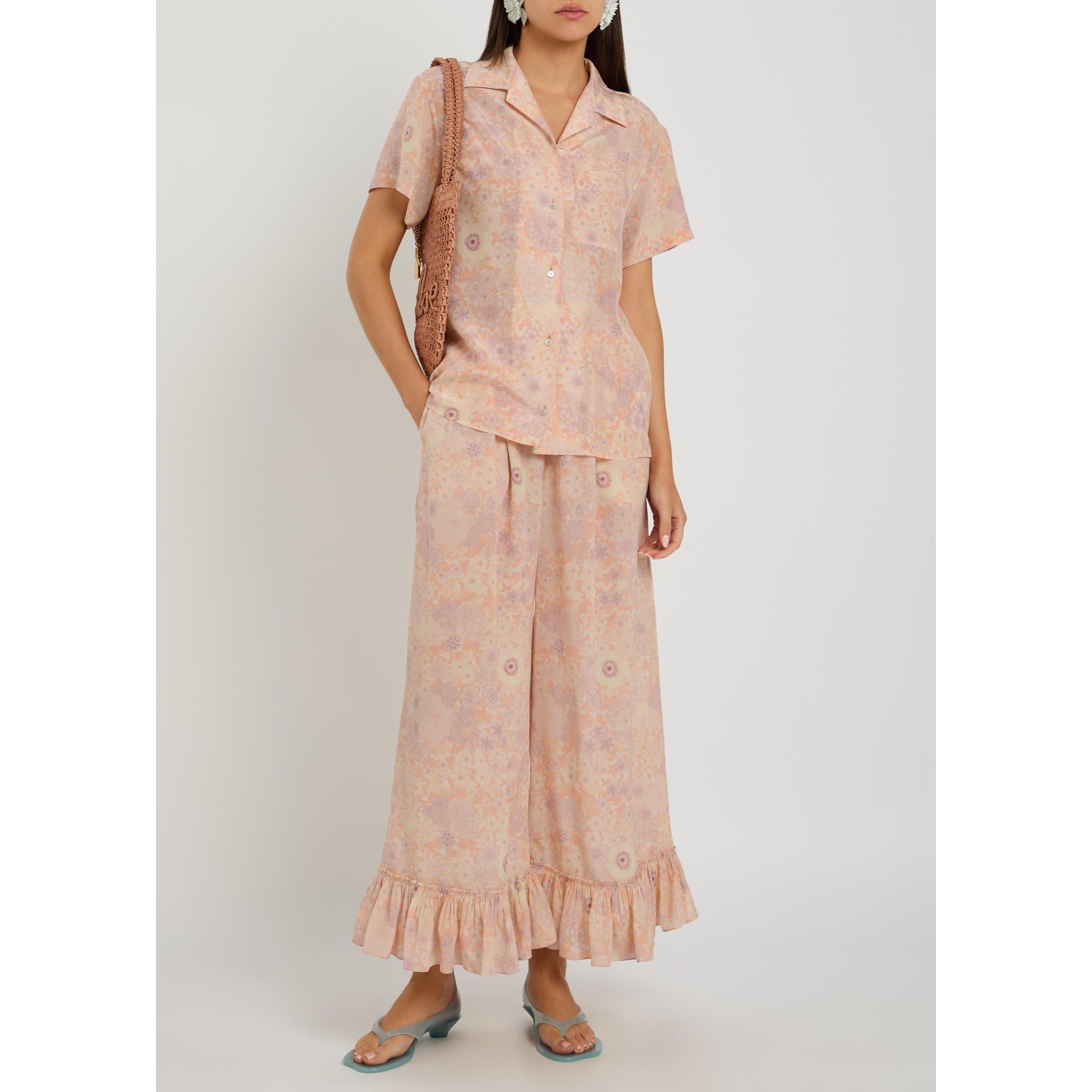 PINK AND OTHER - Chloe - Women's Floral Silk Wide-Leg Trousers - 5