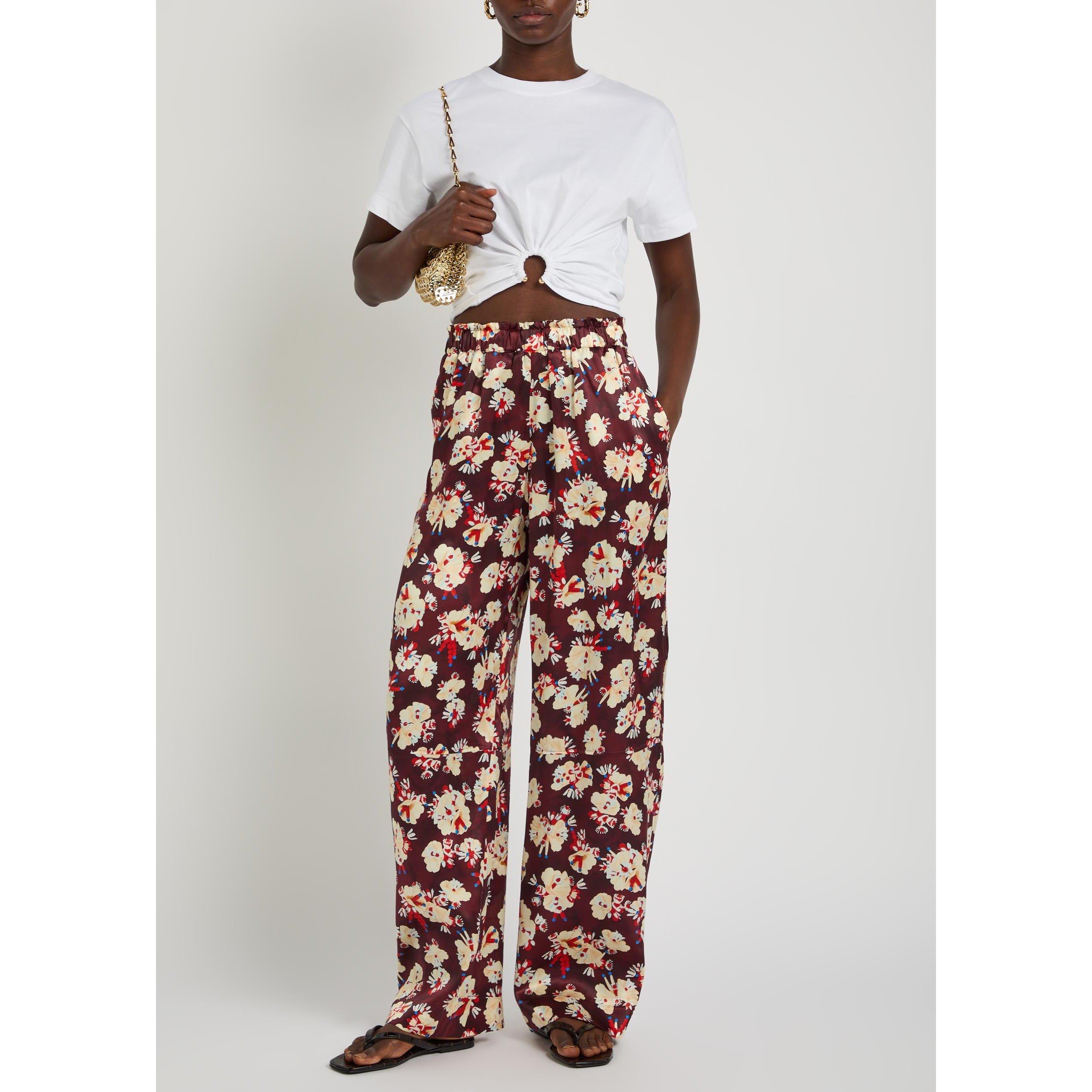 MULTICOLOURED - Rabanne - Women's Floral Silk High-Rise Wide-Leg Trousers - 5