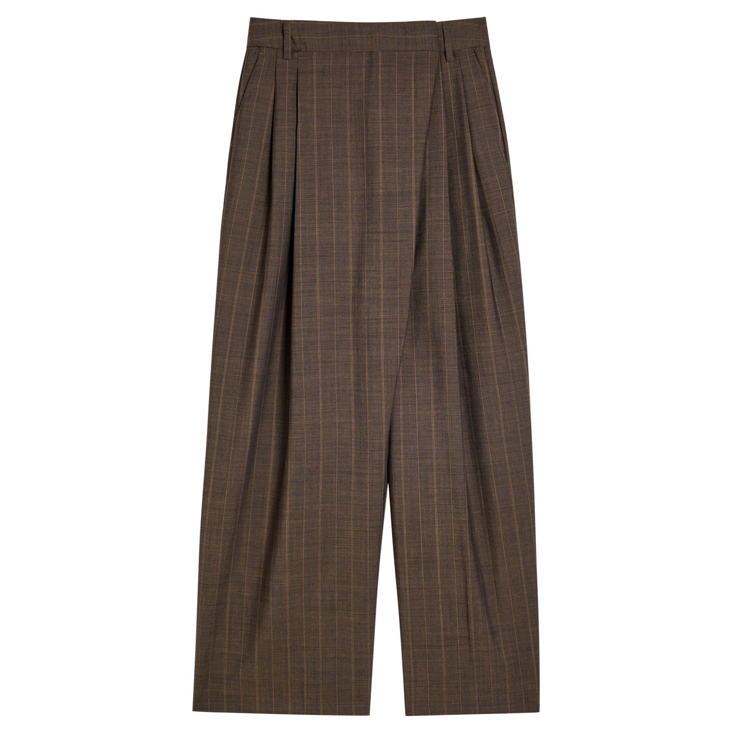 BROWN - Ganni - TR Melange Stripe Wrap Pants - 1