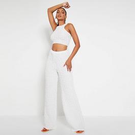 I Saw It First ISAWITFIRST Bubble Fabric Wide Leg Trousers