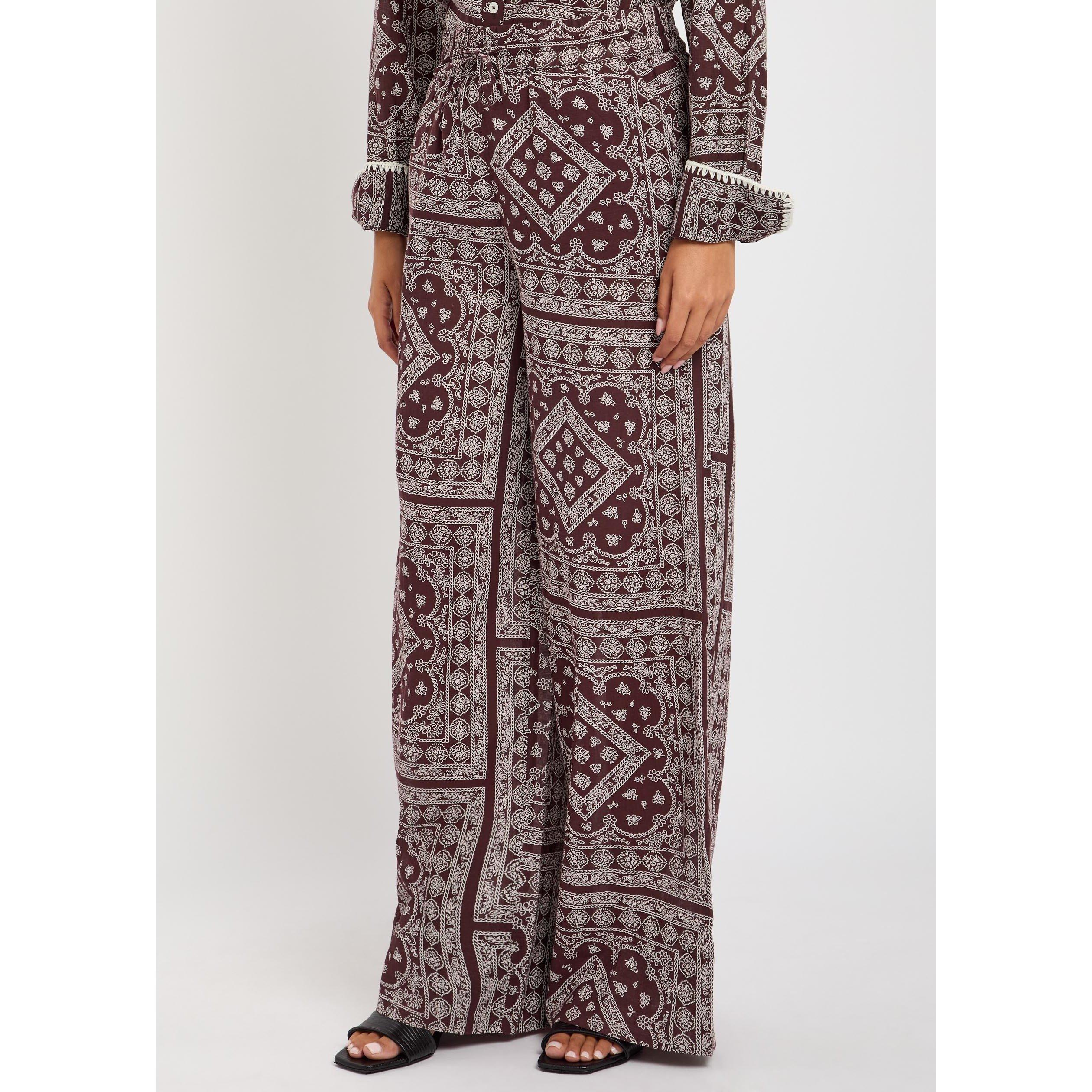 BURGUNDY - Veronica Beard - Women's Sylvester Cotton Relaxed-Fit Wide-Leg Trousers - 2