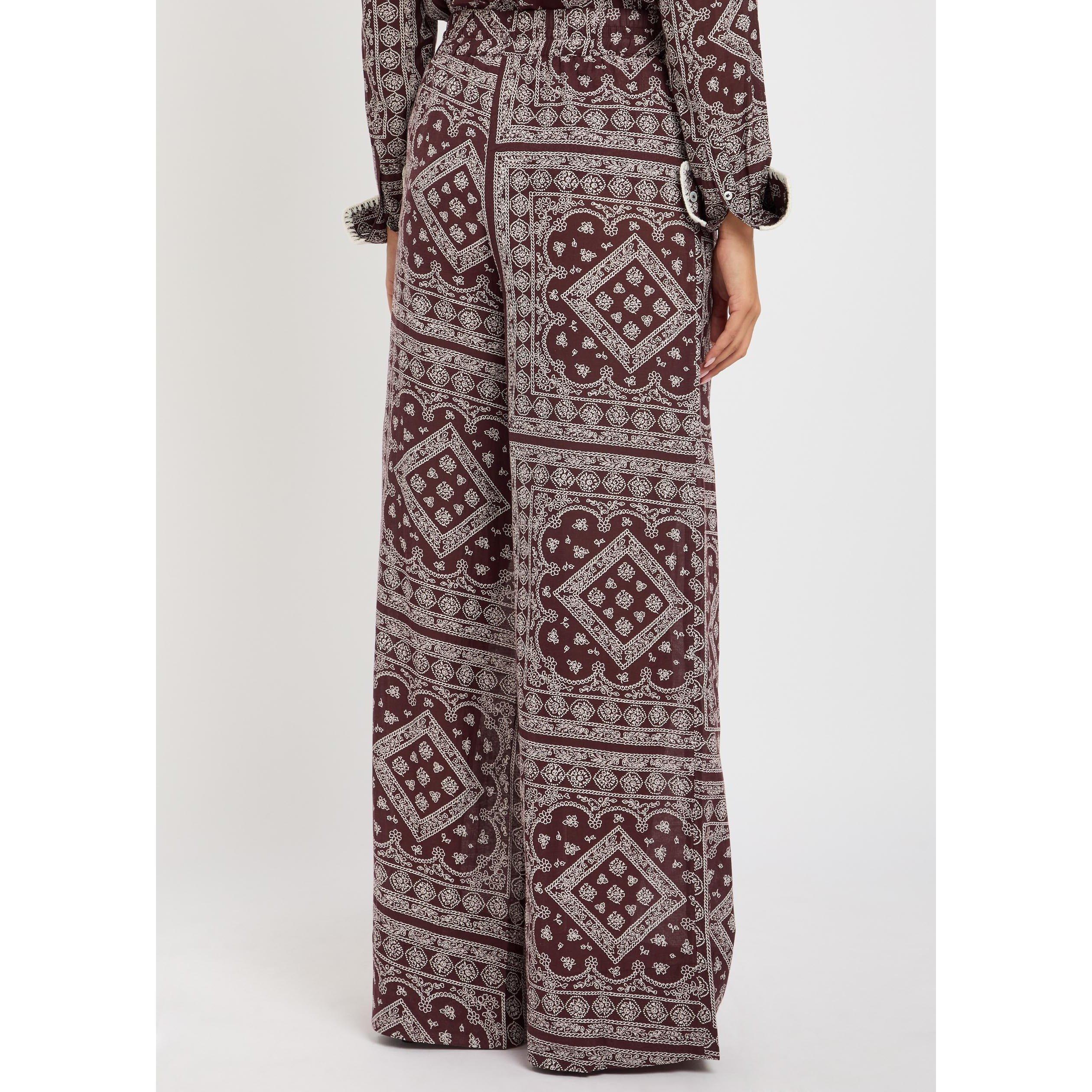 BURGUNDY - Veronica Beard - Women's Sylvester Cotton Relaxed-Fit Wide-Leg Trousers - 3
