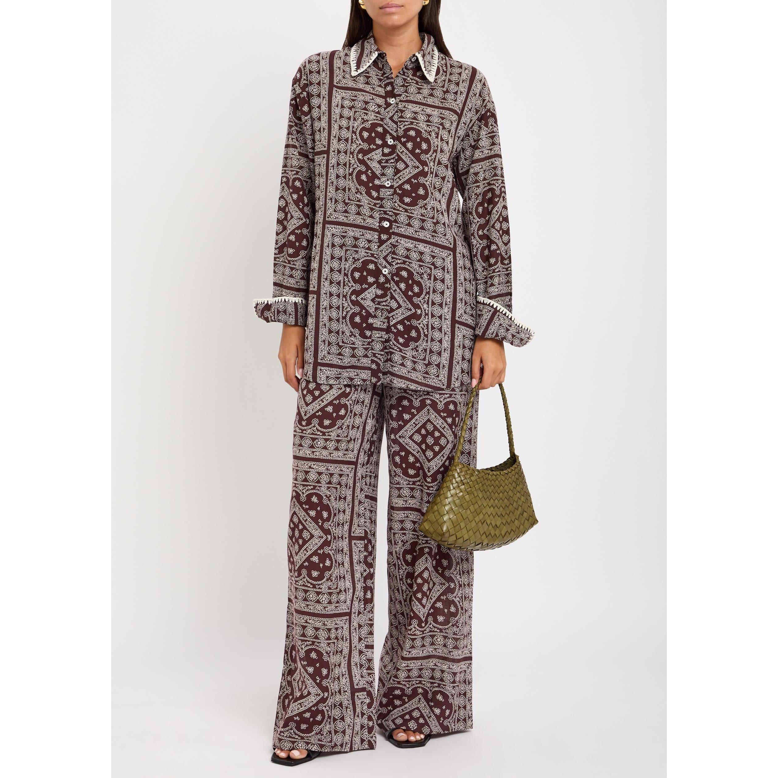 BURGUNDY - Veronica Beard - Women's Sylvester Cotton Relaxed-Fit Wide-Leg Trousers - 5
