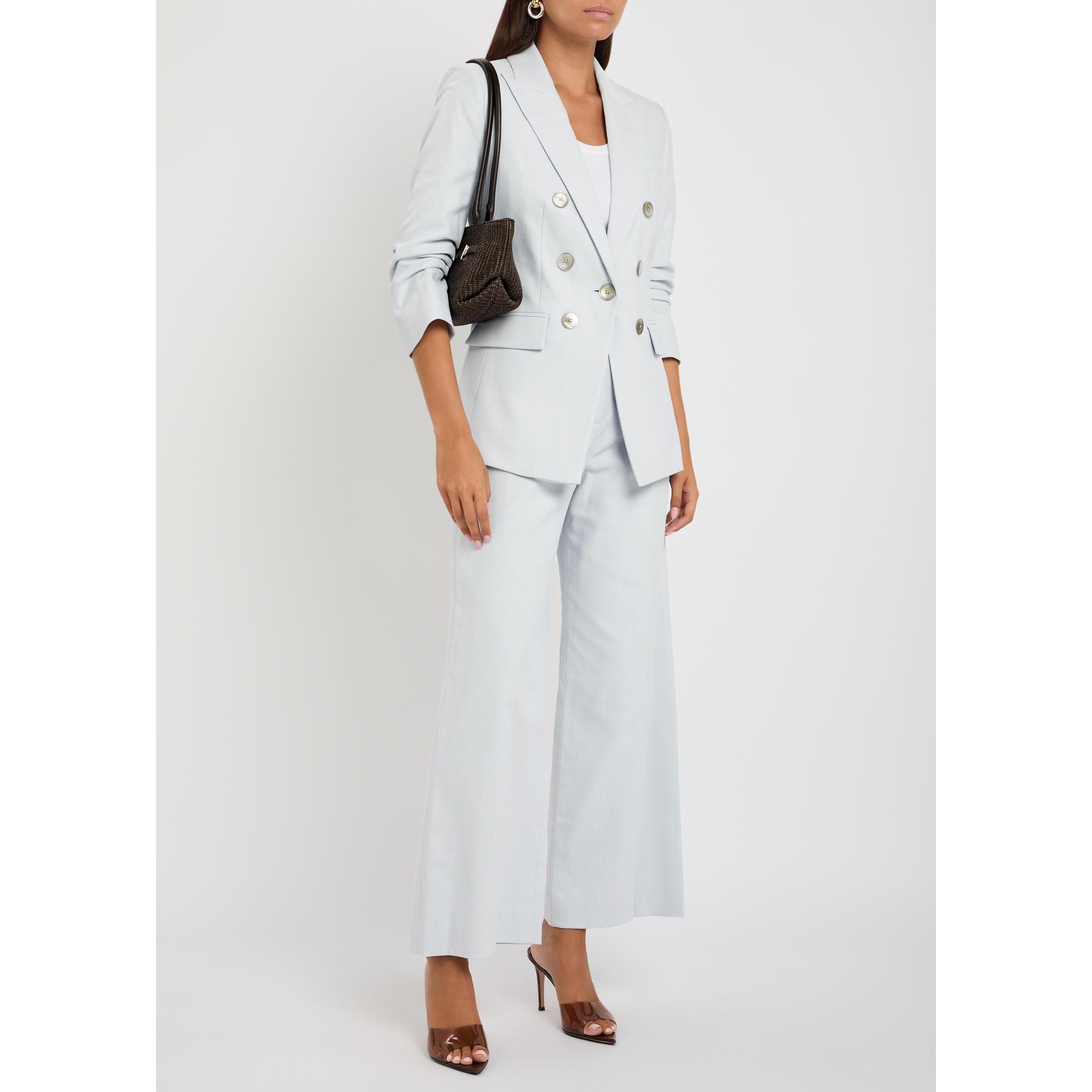 LIGHT BLUE - Veronica Beard - Women's Cassidee Cotton High-Rise Wide-Leg Trousers - 5