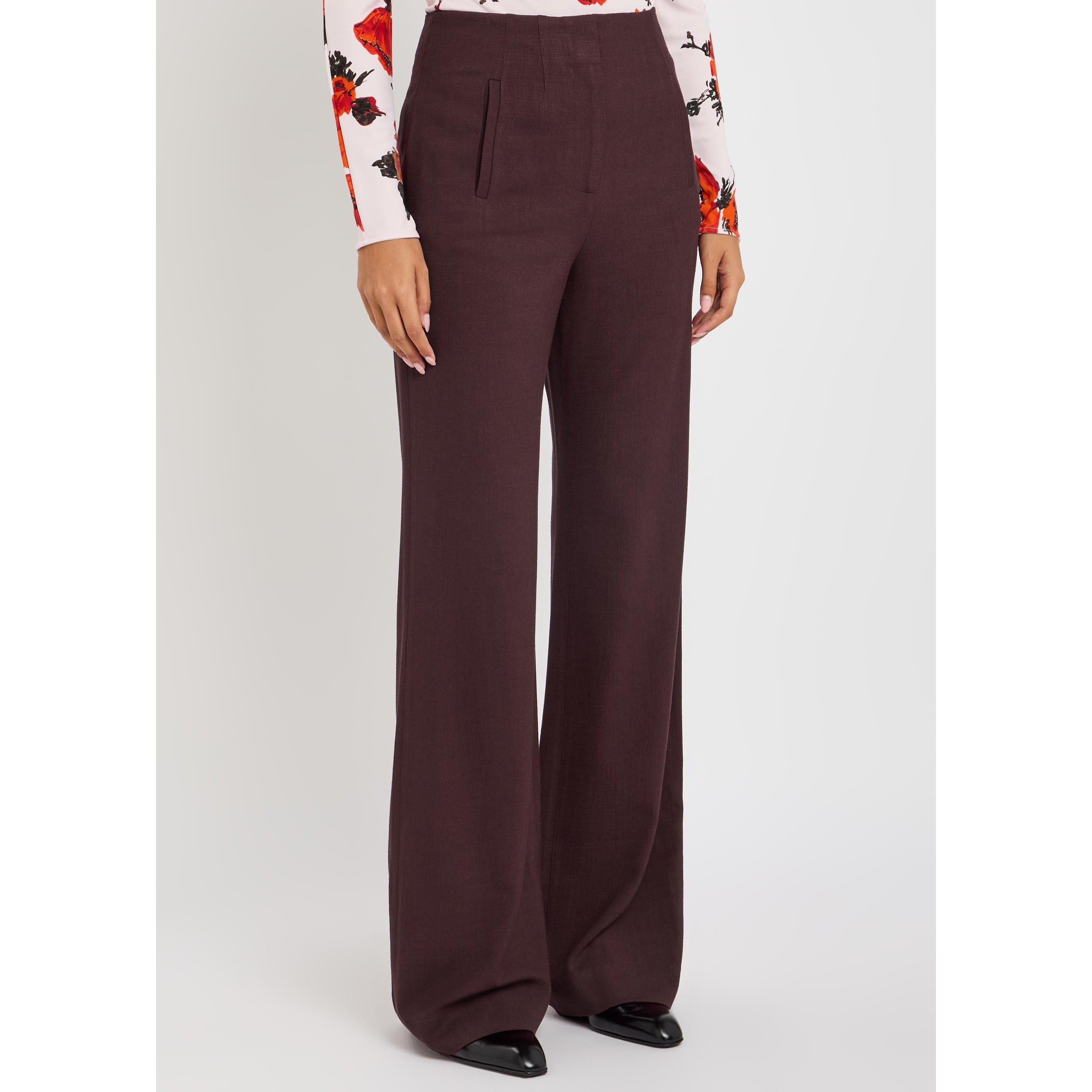 BURGUNDY - Veronica Beard - Women's Jude Viscose High-Waisted Wide-Leg Trousers - 2