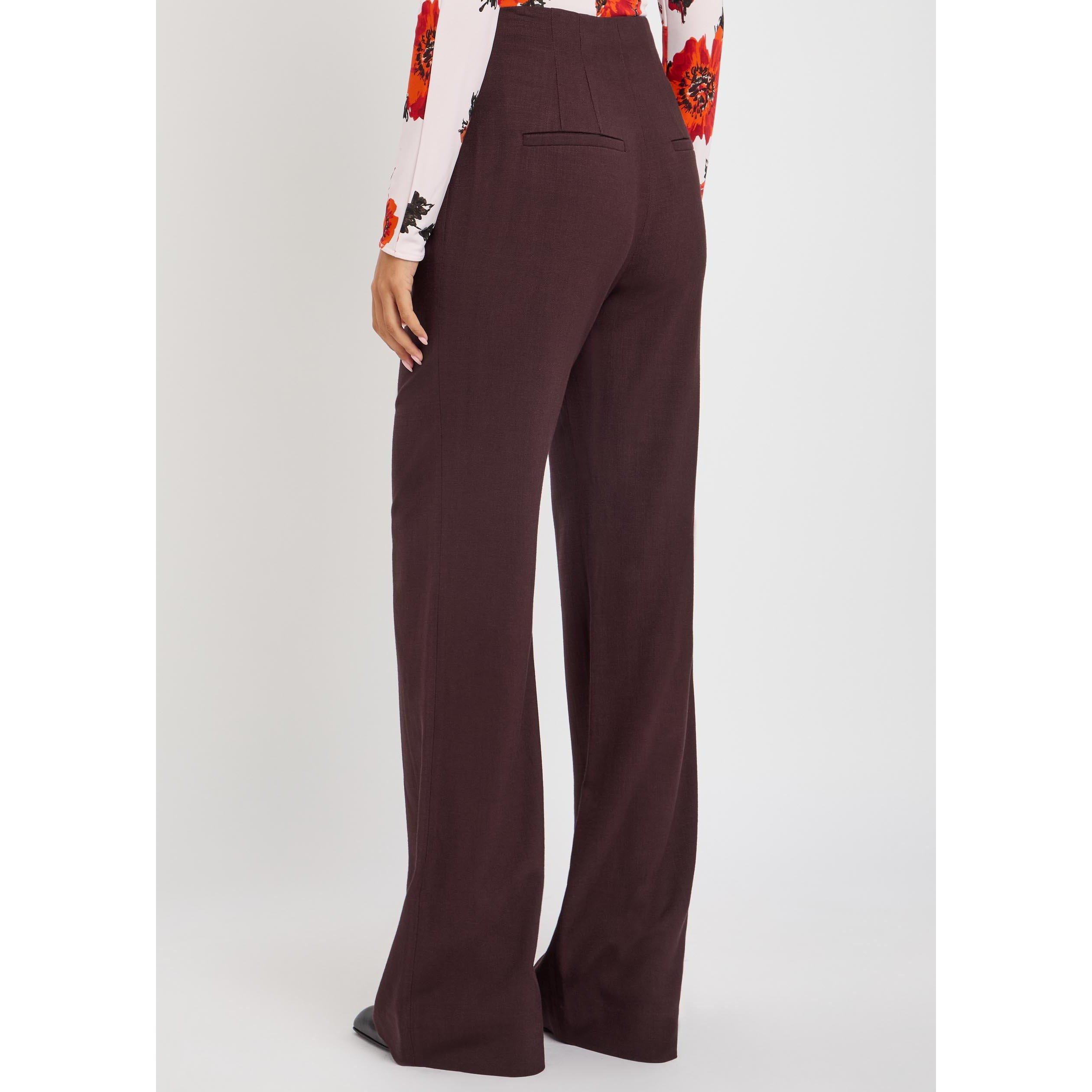 BURGUNDY - Veronica Beard - Women's Jude Viscose High-Waisted Wide-Leg Trousers - 3