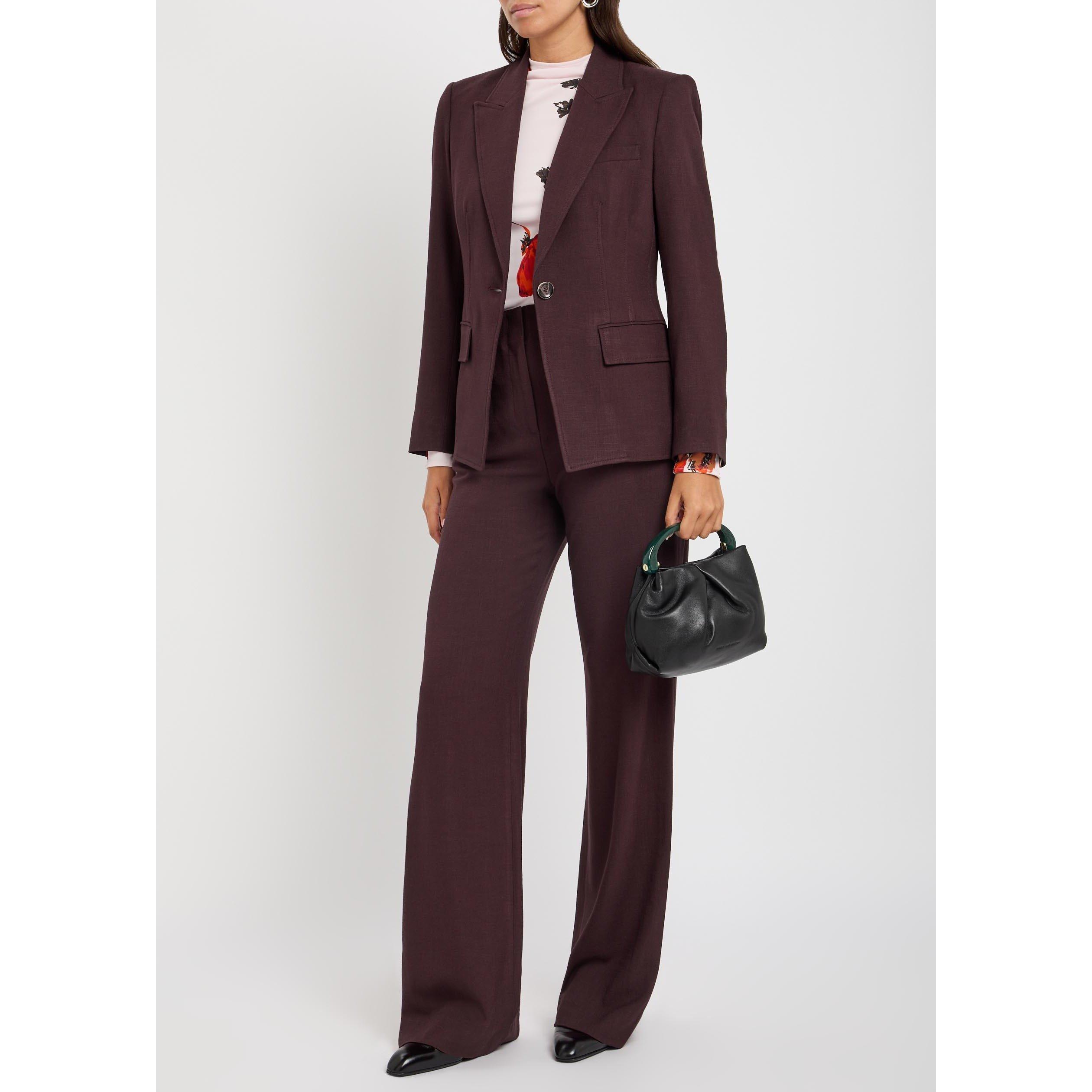 BURGUNDY - Veronica Beard - Women's Jude Viscose High-Waisted Wide-Leg Trousers - 5