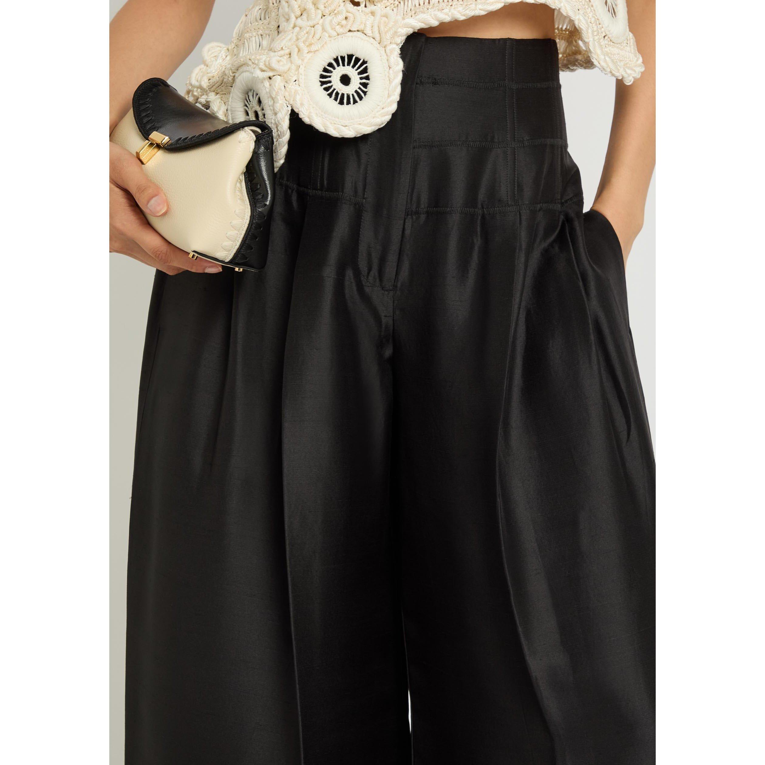BLACK - Unknown - CONDESA TROUSER IN SHANTUNG - 4
