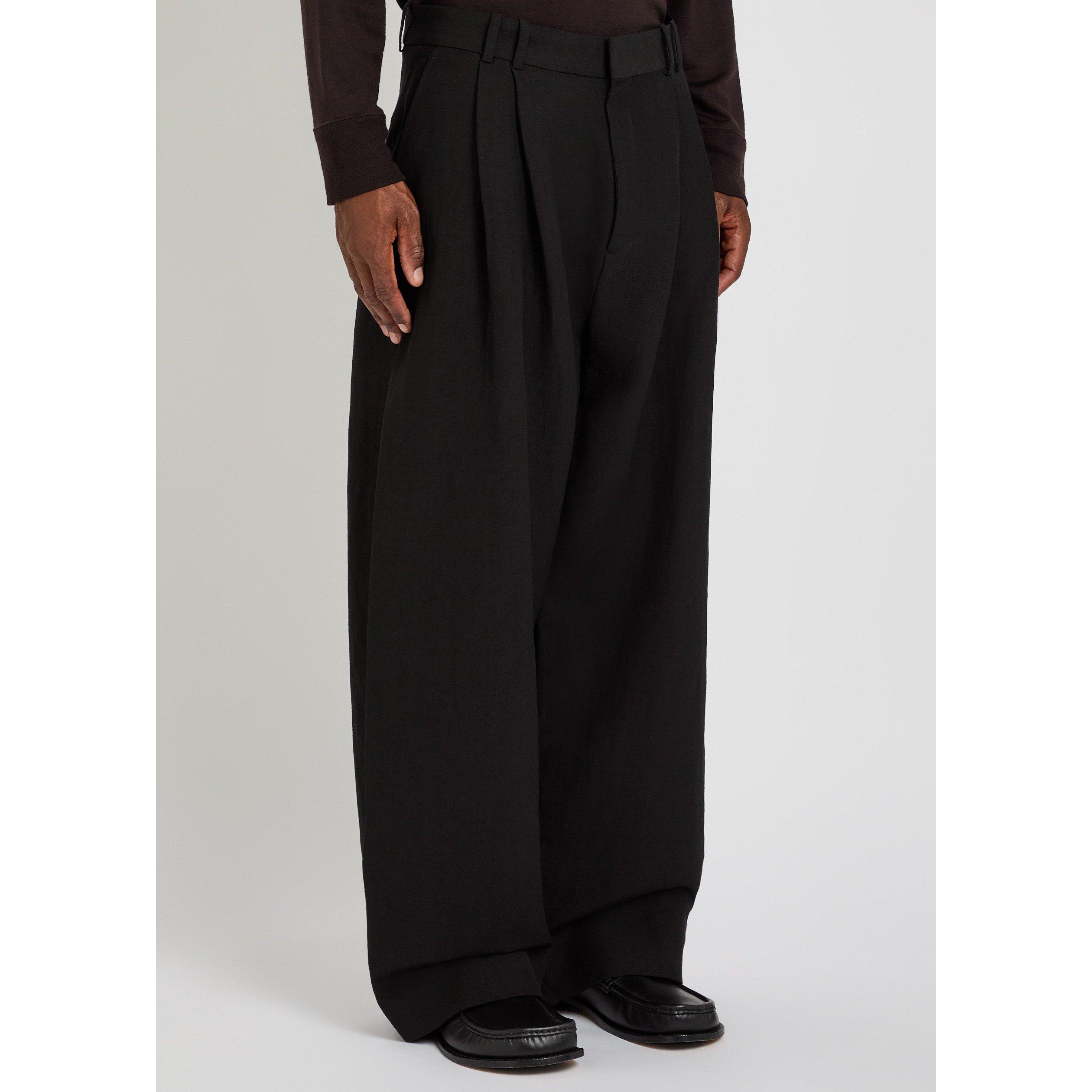 BLACK - Studio Nicholson - Men's Double Pleat Volume Linen Wide-Leg Trousers - 2