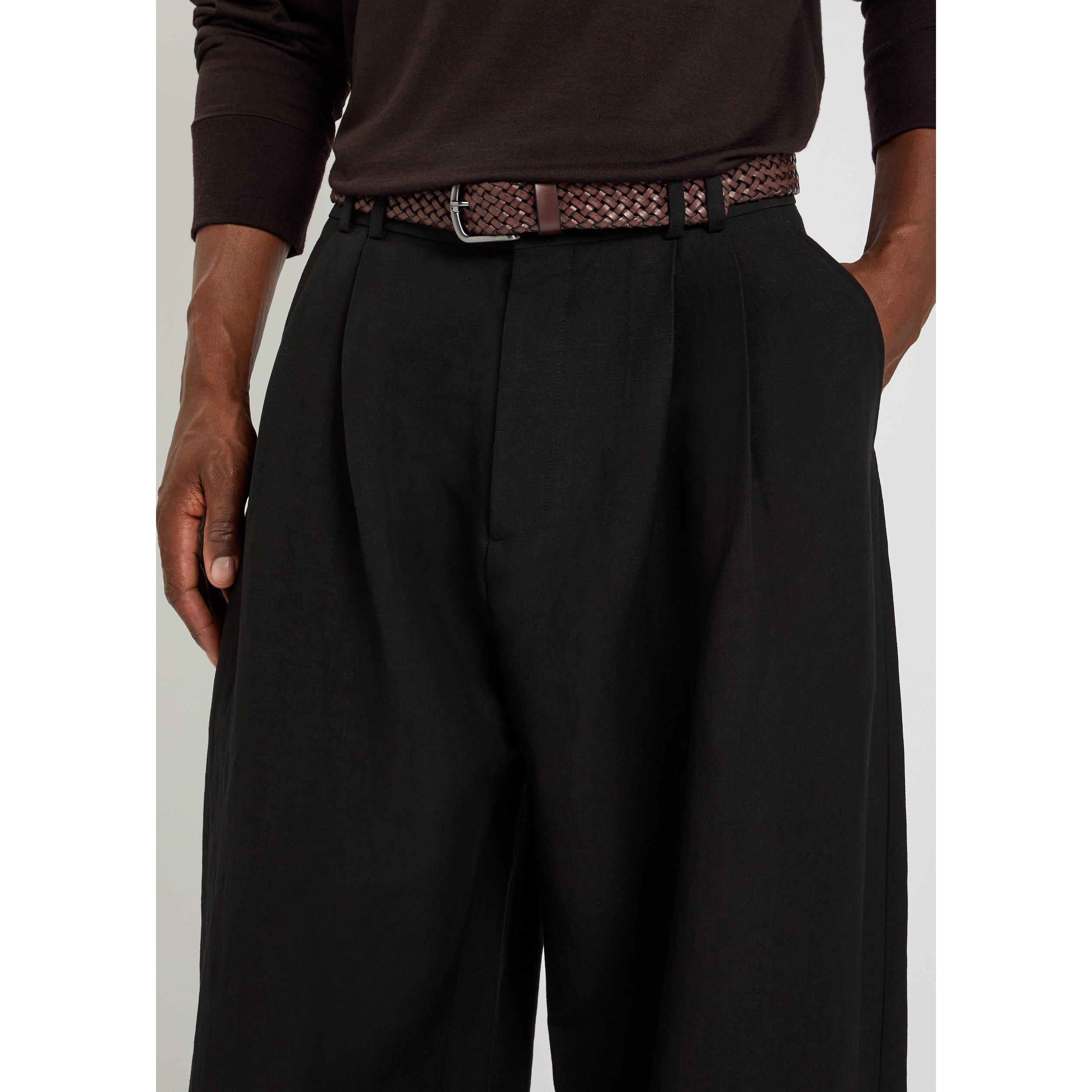 BLACK - Studio Nicholson - Men's Double Pleat Volume Linen Wide-Leg Trousers - 4