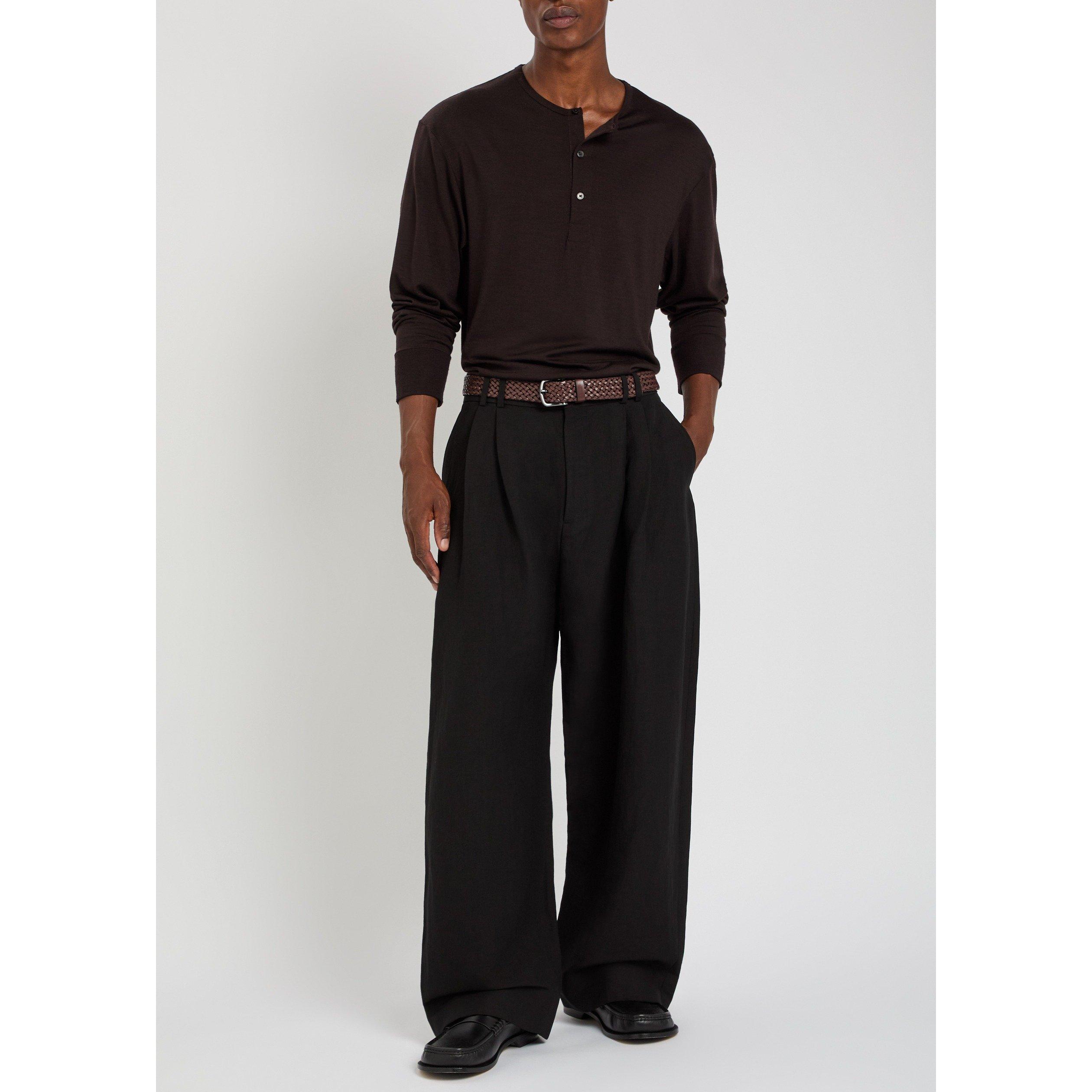 BLACK - Studio Nicholson - Men's Double Pleat Volume Linen Wide-Leg Trousers - 5