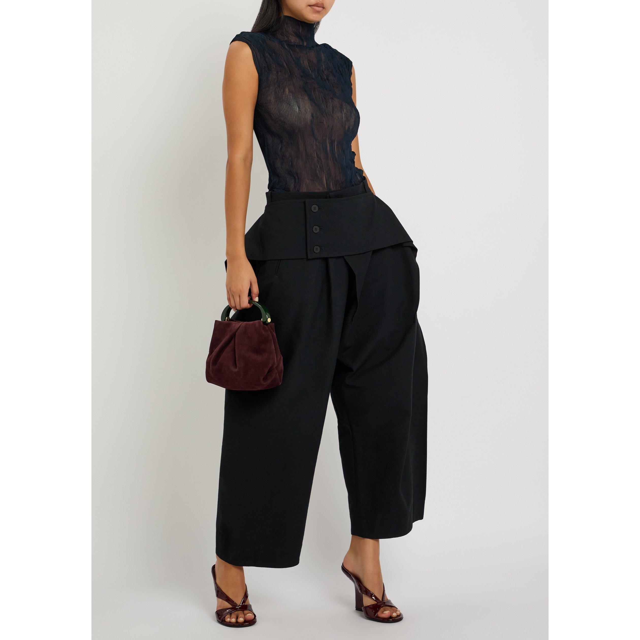 BLACK - Issey Miyake - Women's Grainy Cropped Wide Leg Trousers - 5