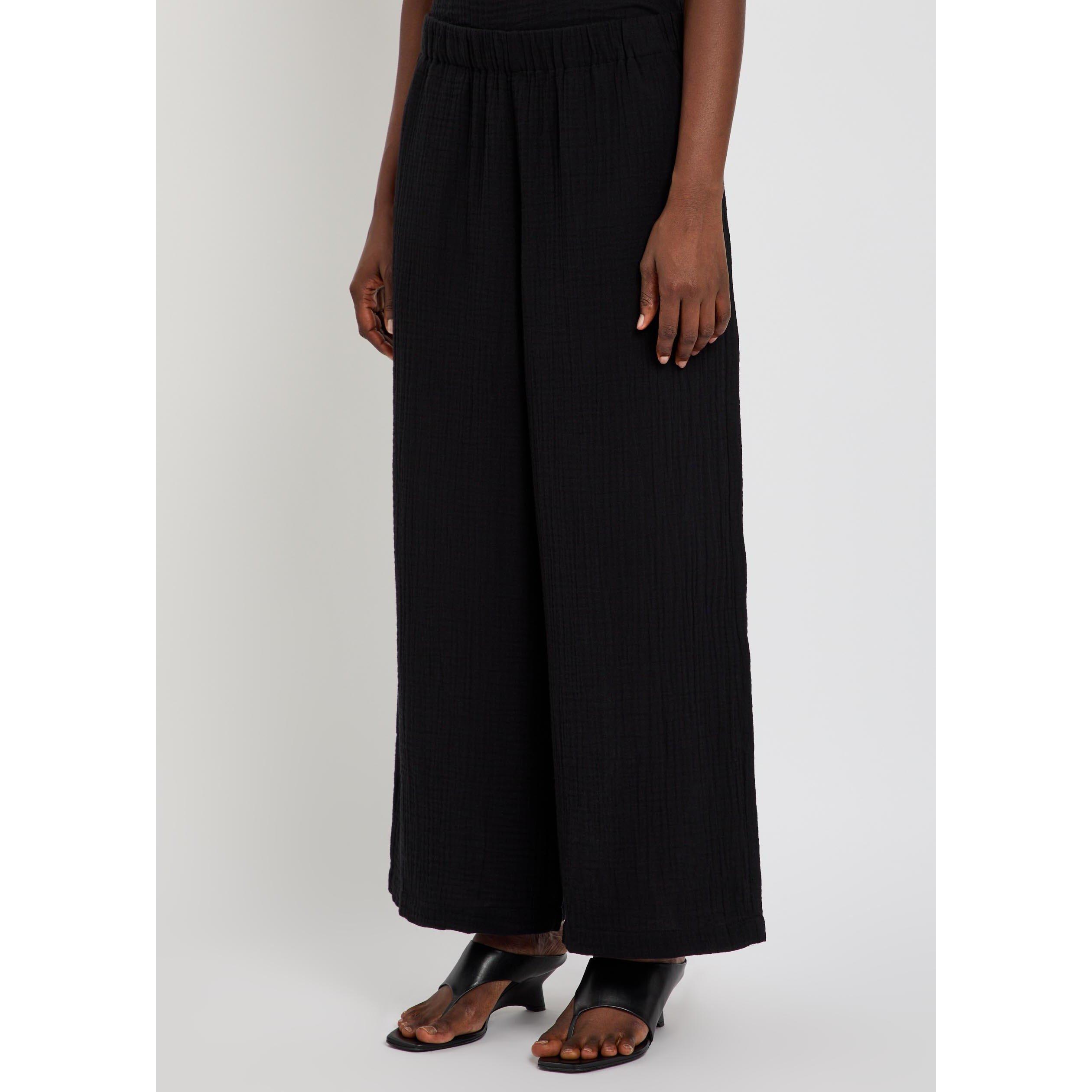 BLACK - Eileen Fisher - Women's Cotton Relaxed-Fit Wide-Leg Trousers - 2