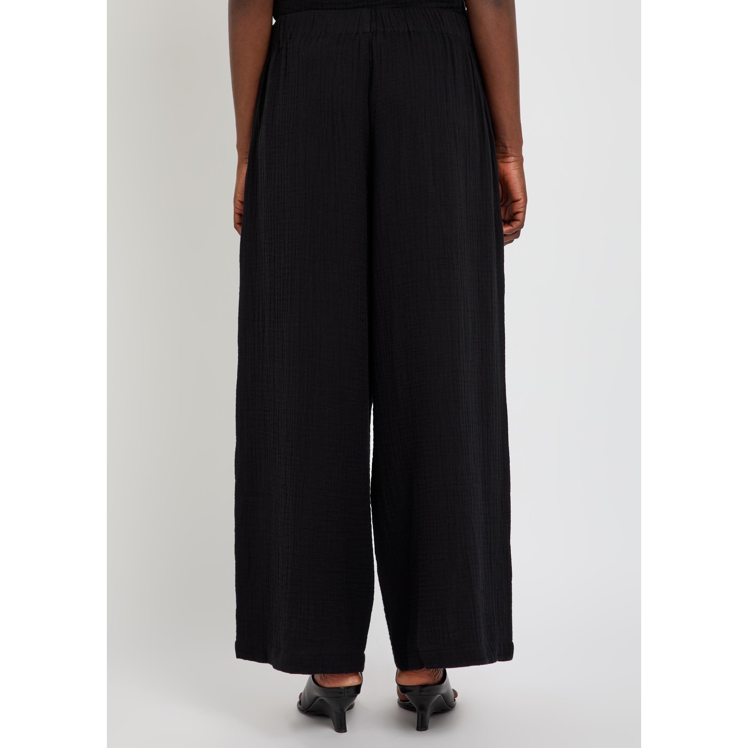 BLACK - Eileen Fisher - Women's Cotton Relaxed-Fit Wide-Leg Trousers - 3