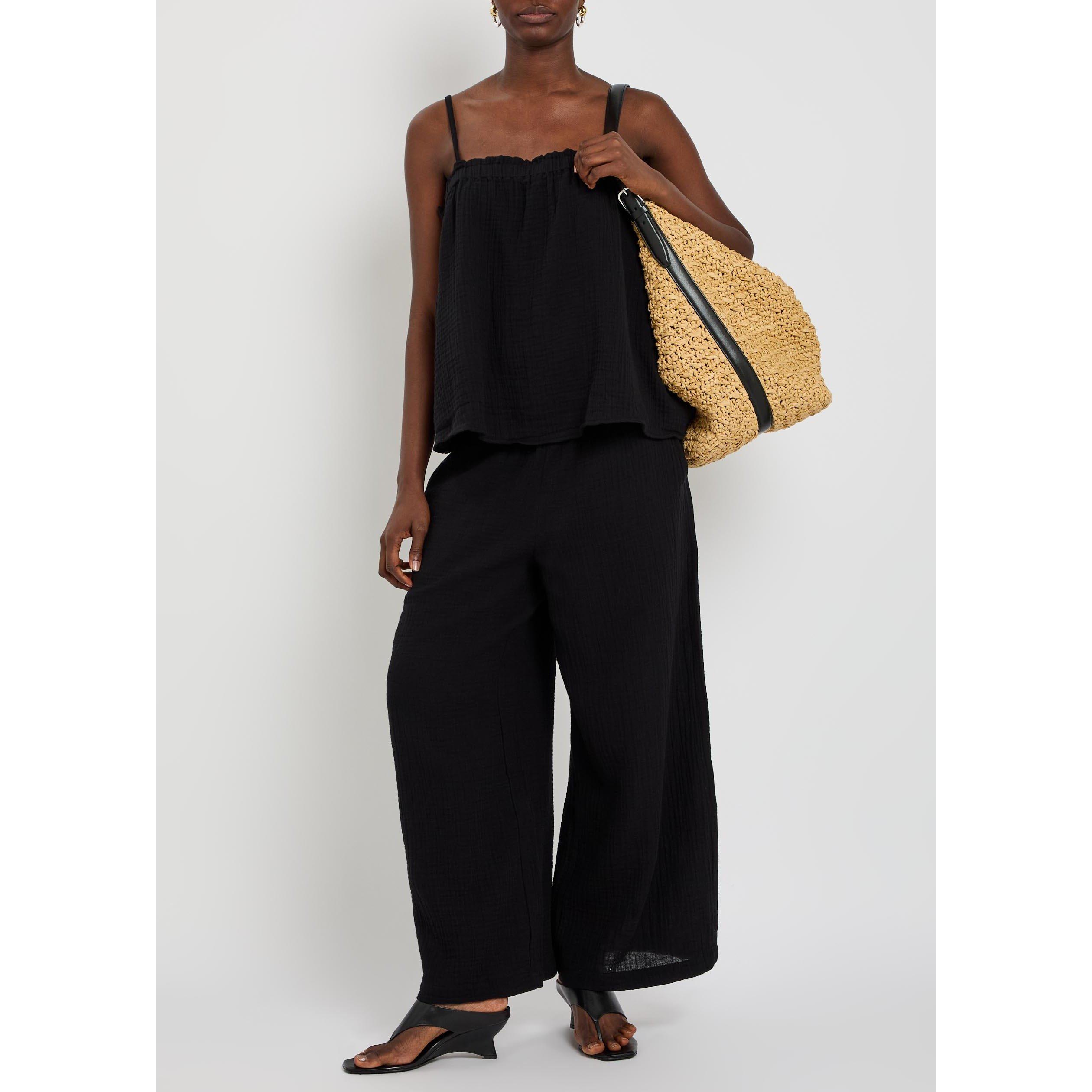 BLACK - Eileen Fisher - Women's Cotton Relaxed-Fit Wide-Leg Trousers - 5