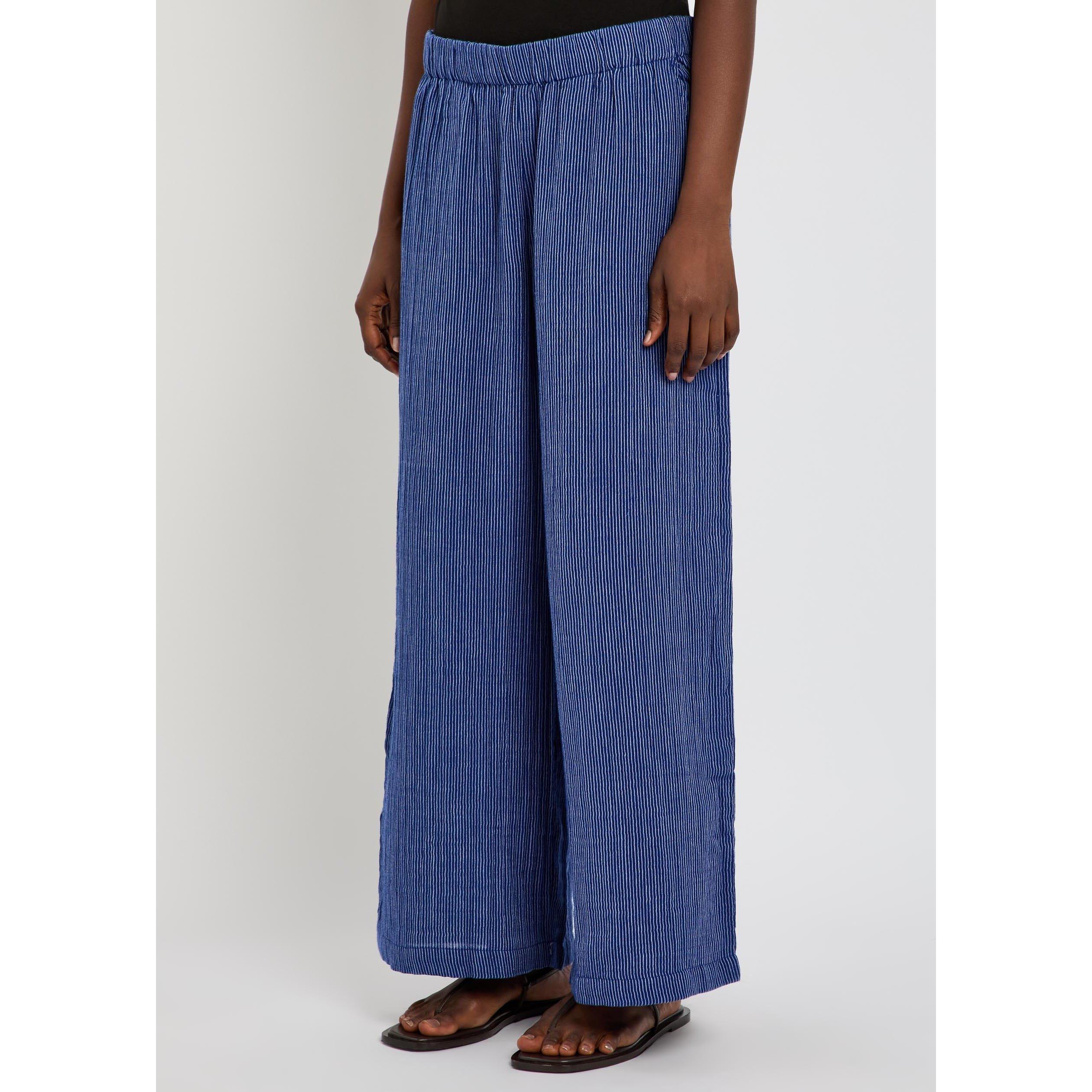 NAVY - Eileen Fisher - Women's Striped Cotton Wide-Leg Trousers - 2