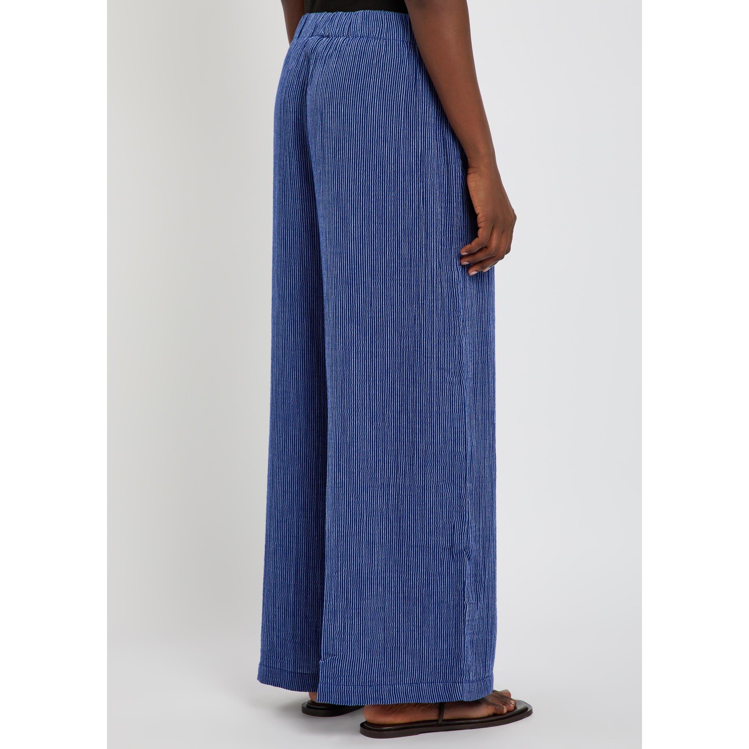 NAVY - Eileen Fisher - Women's Striped Cotton Wide-Leg Trousers - 3