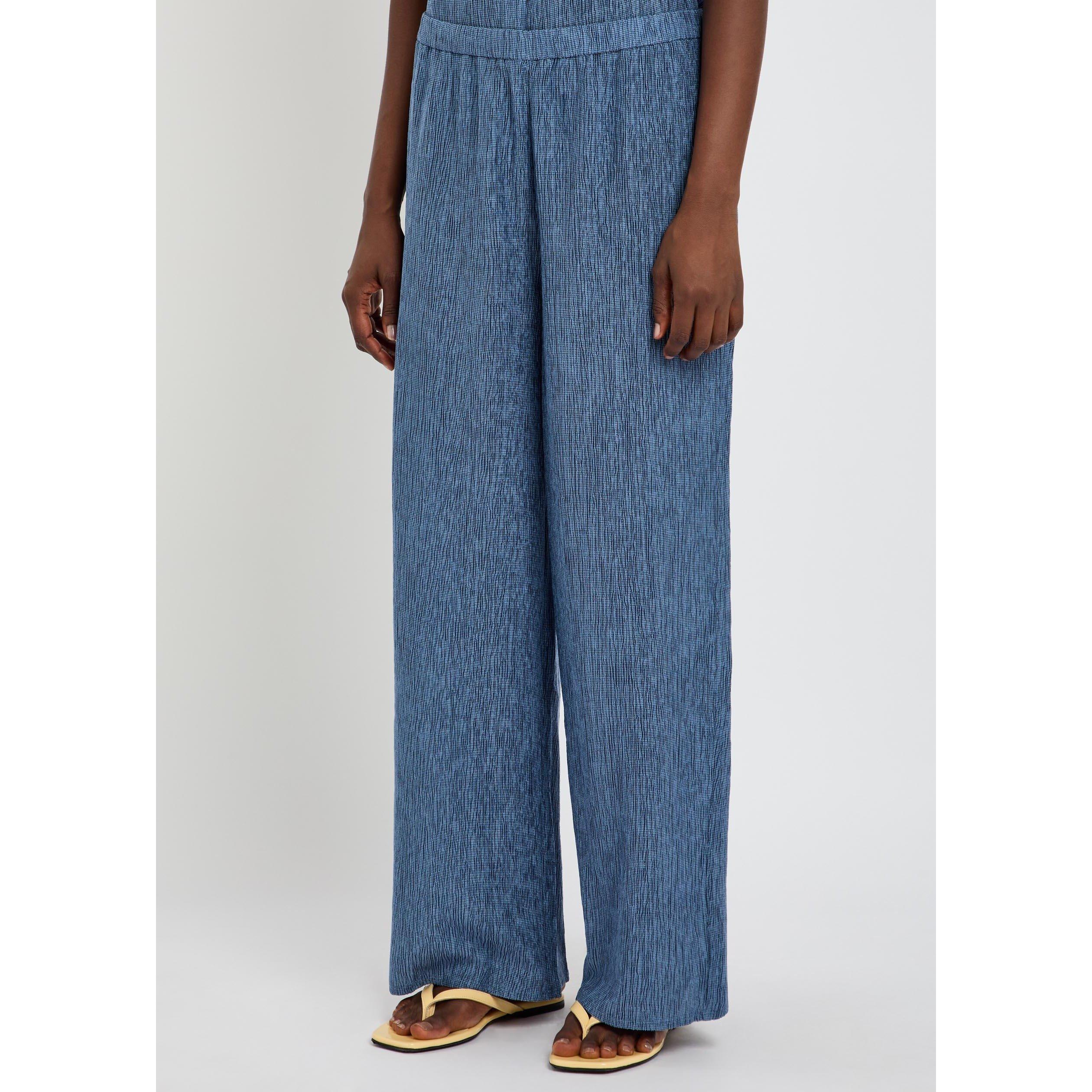 BLUE - Eileen Fisher - Women's Ankle Length Tencel Lyocell Wide-Leg Trousers - 2