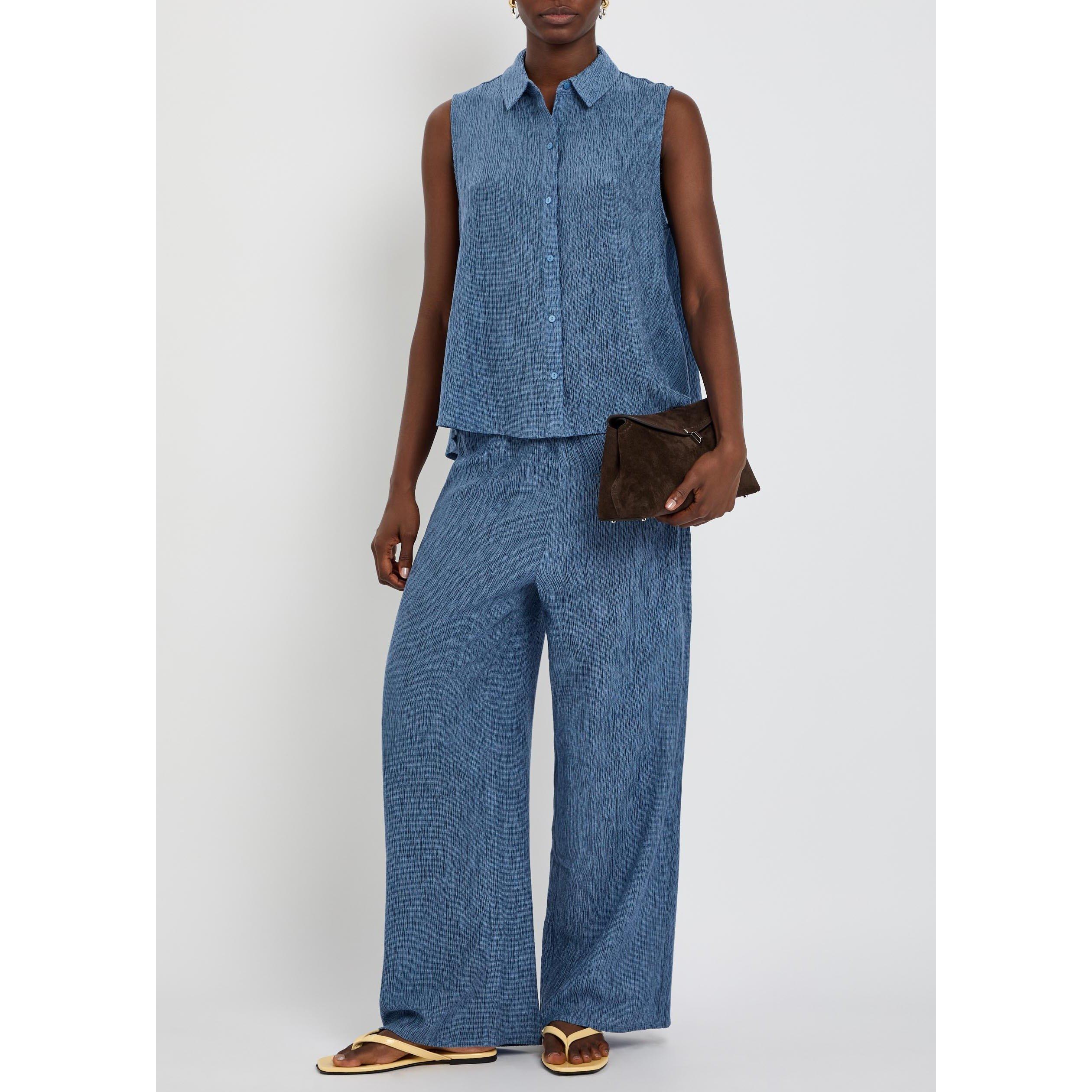 BLUE - Eileen Fisher - Women's Ankle Length Tencel Lyocell Wide-Leg Trousers - 5
