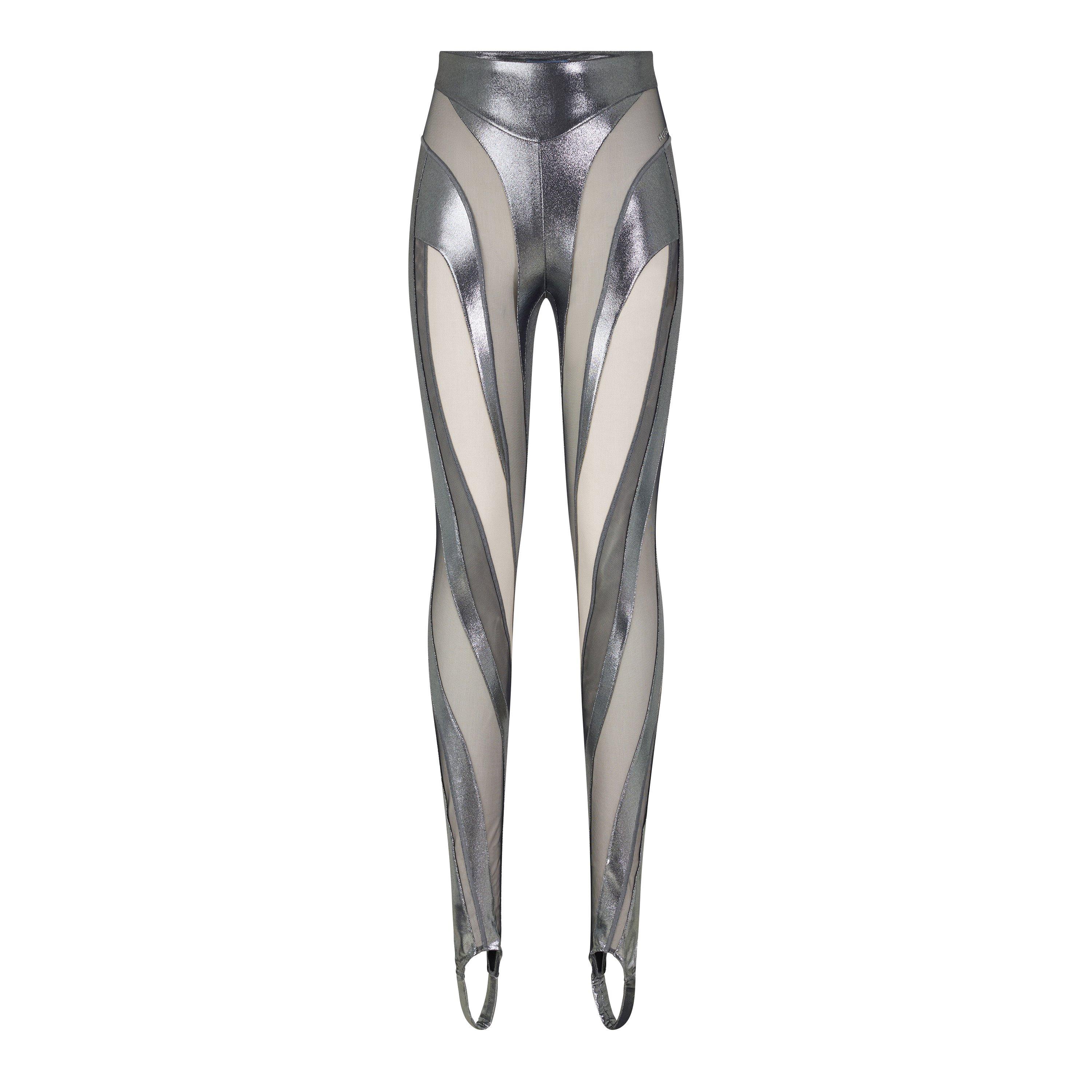 SILVER AND OTHE - Mugler - SILVER LEGGINGS W/ MESH S - 1