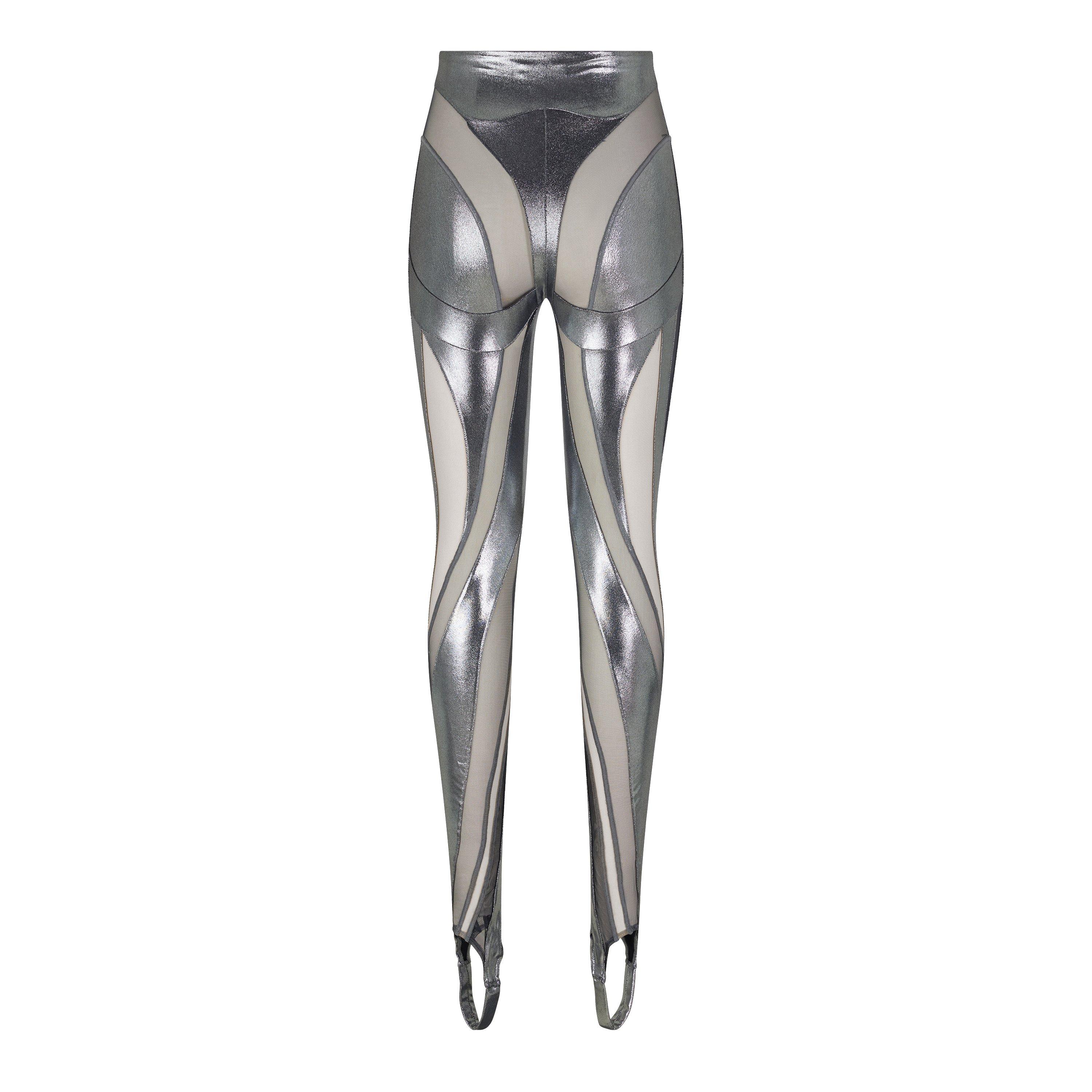 SILVER AND OTHE - Mugler - SILVER LEGGINGS W/ MESH S - 2