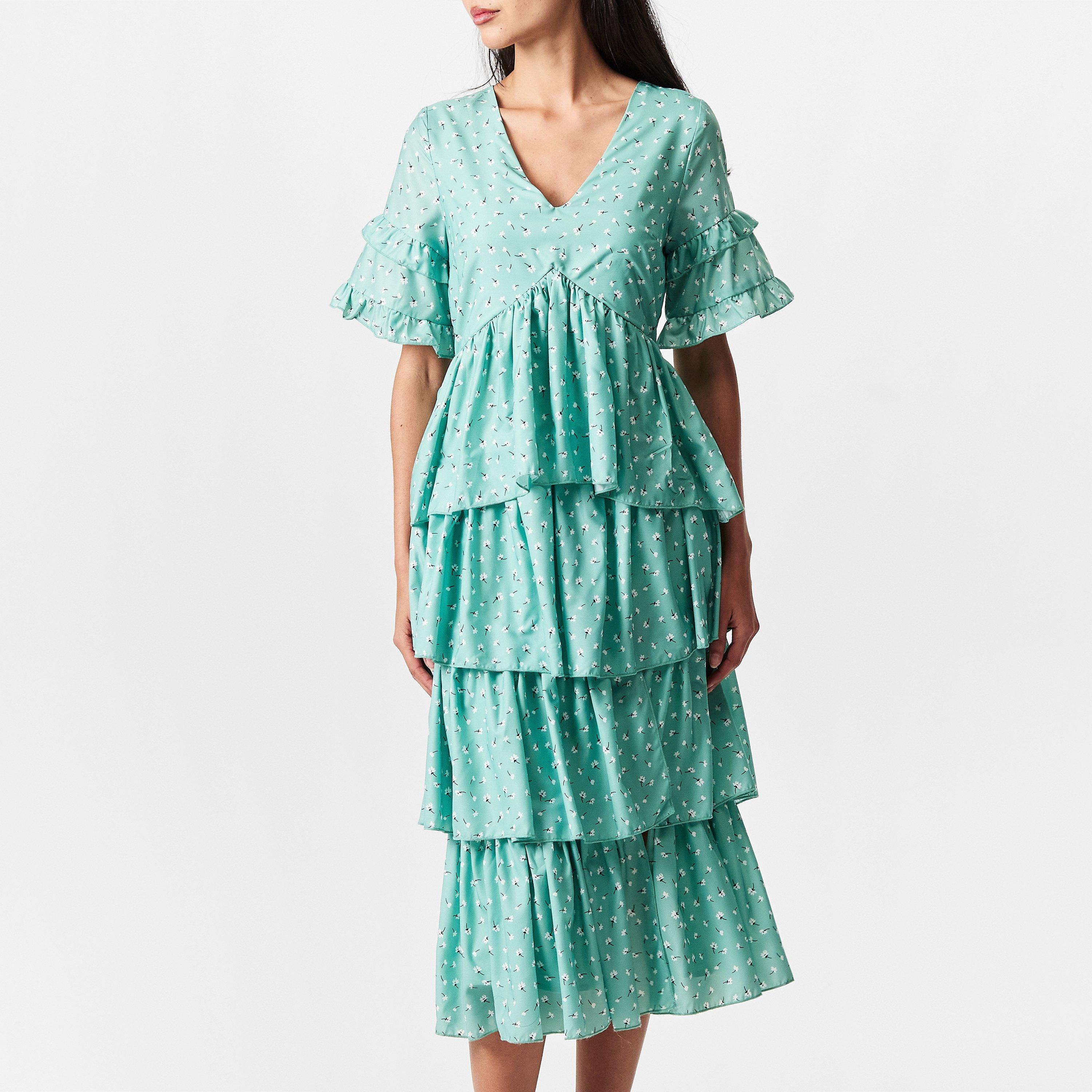 Salviegrøn - In The Style - The Style Floral Split Frill Midi Dress - 3