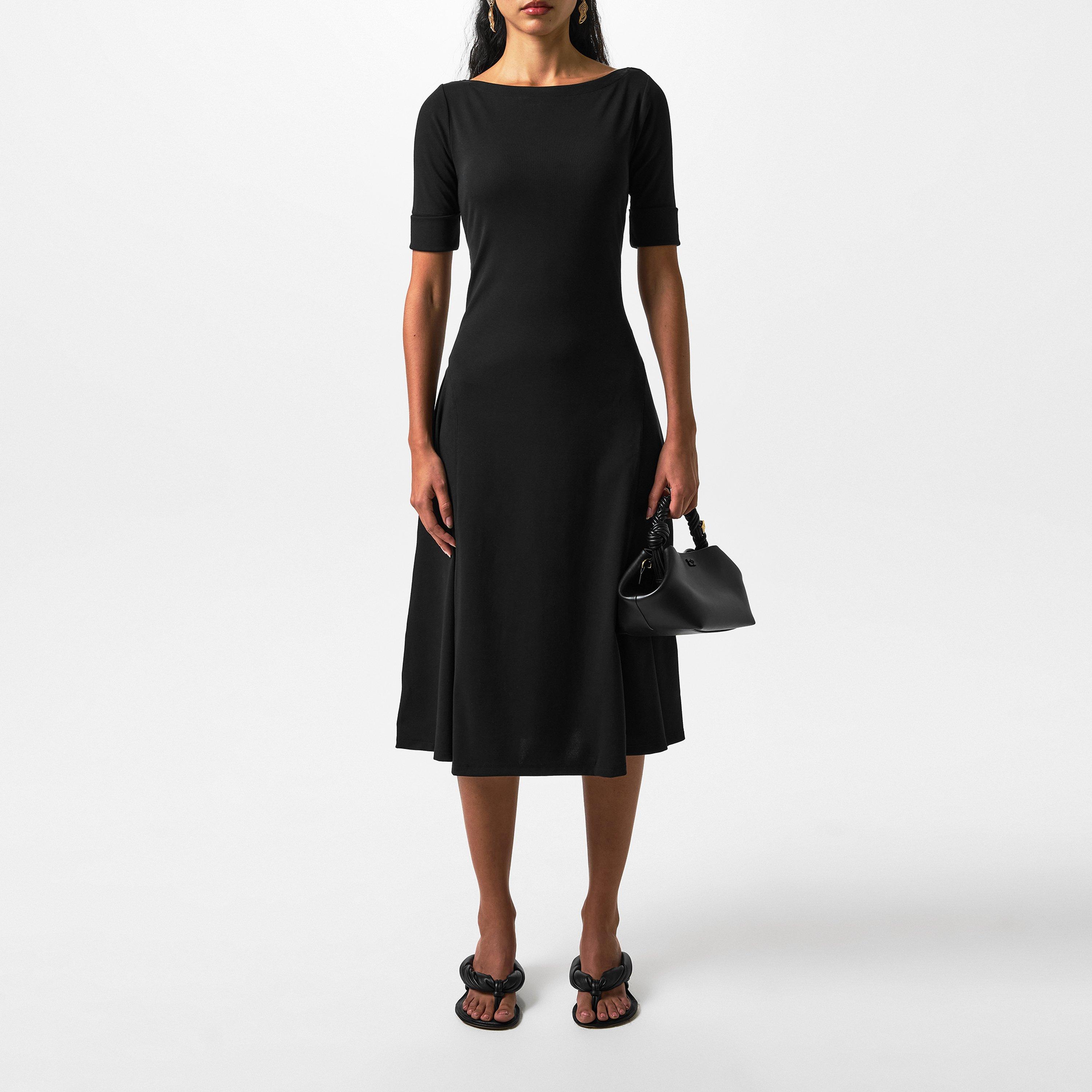 Black - Lauren by Ralph Lauren - Women's Boat-neck Jersey Midi Dress - 3