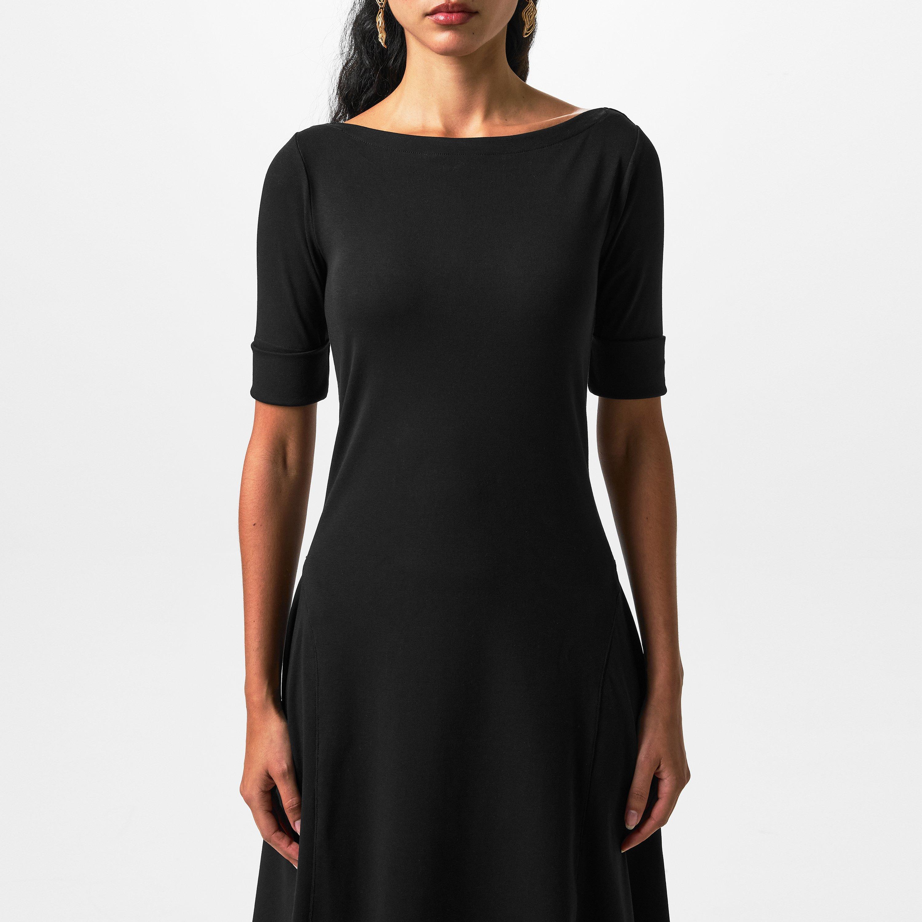 Black - Lauren by Ralph Lauren - Women's Boat-neck Jersey Midi Dress - 6