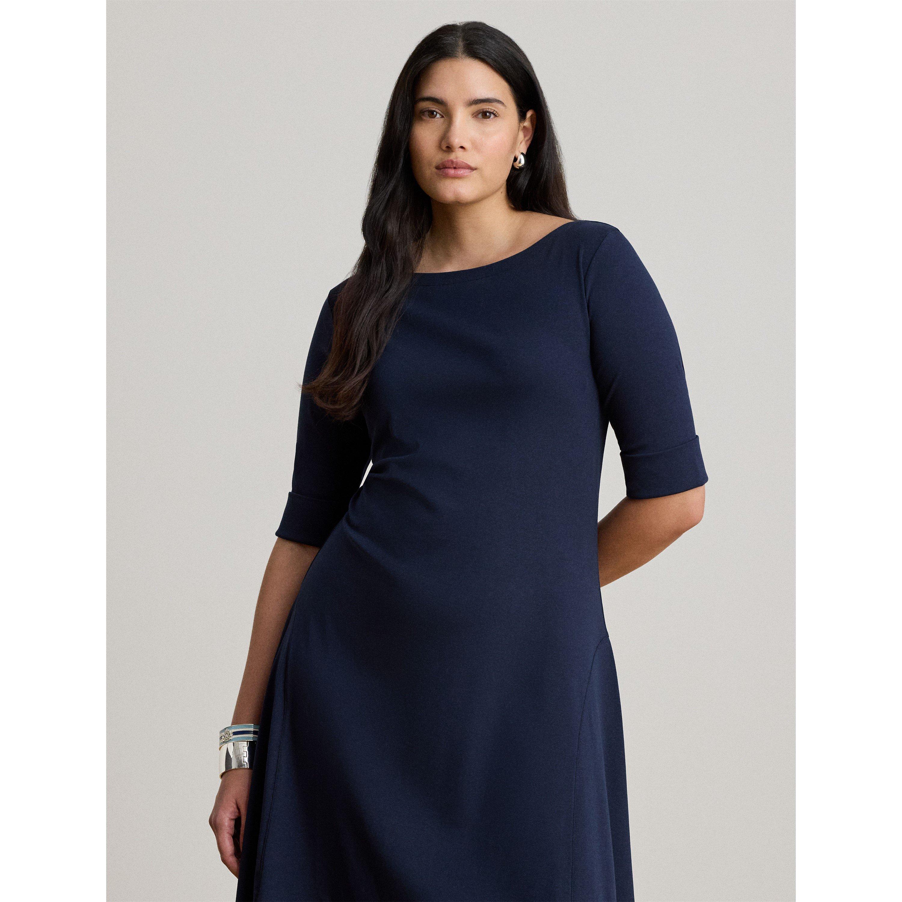 Lighthouse Navy - Lauren by Ralph Lauren - Women's Boat-neck Jersey Midi Dress - 3