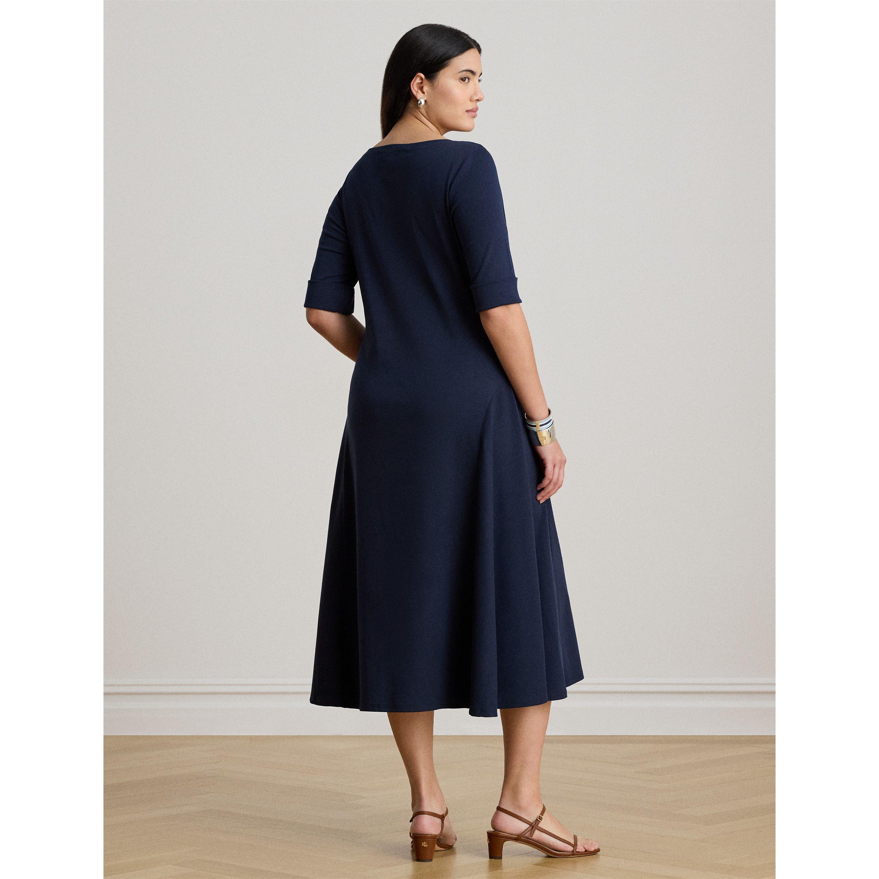 Lighthouse Navy - Lauren by Ralph Lauren - Women's Boat-neck Jersey Midi Dress - 4