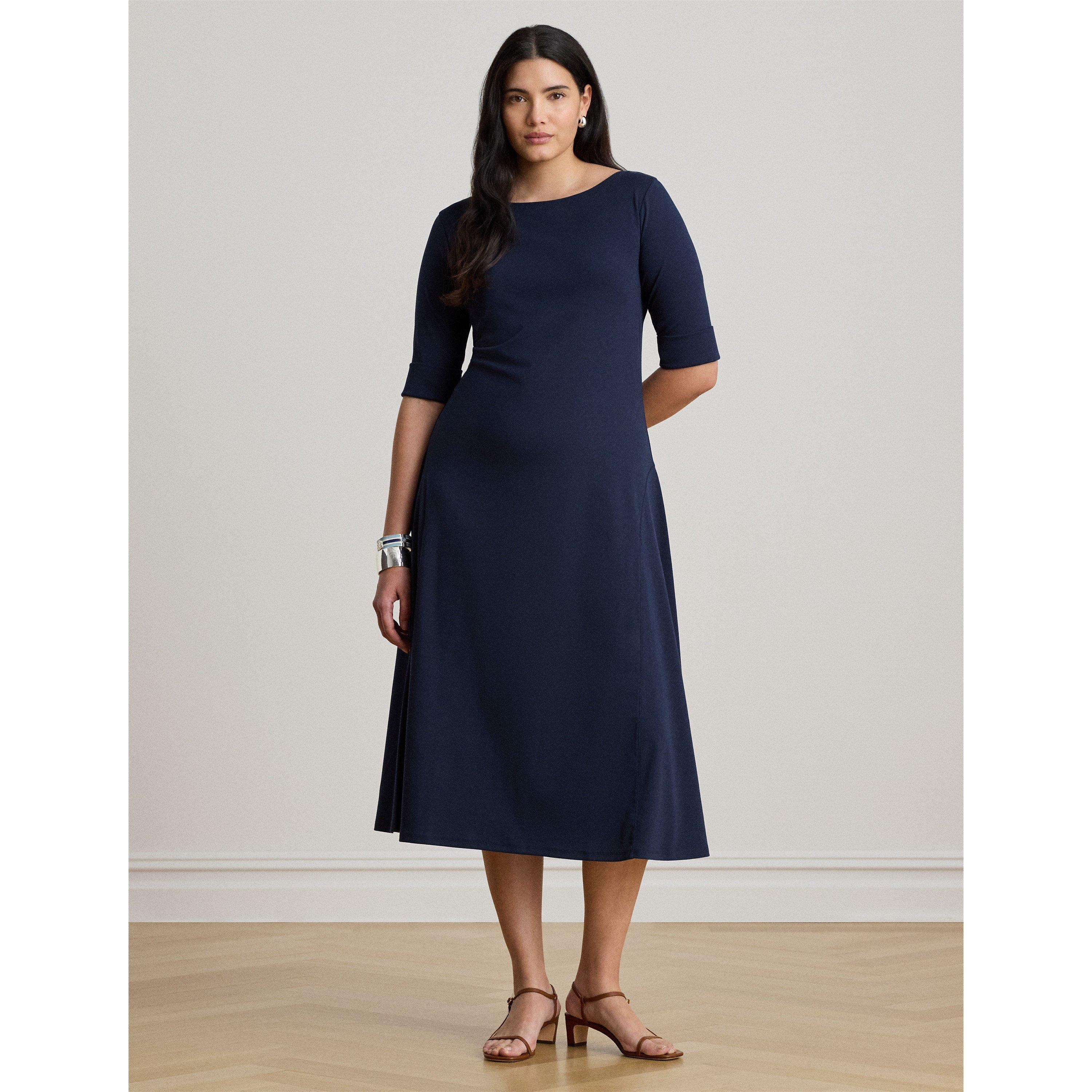 Lighthouse Navy - Lauren by Ralph Lauren - Women's Boat-neck Jersey Midi Dress - 5