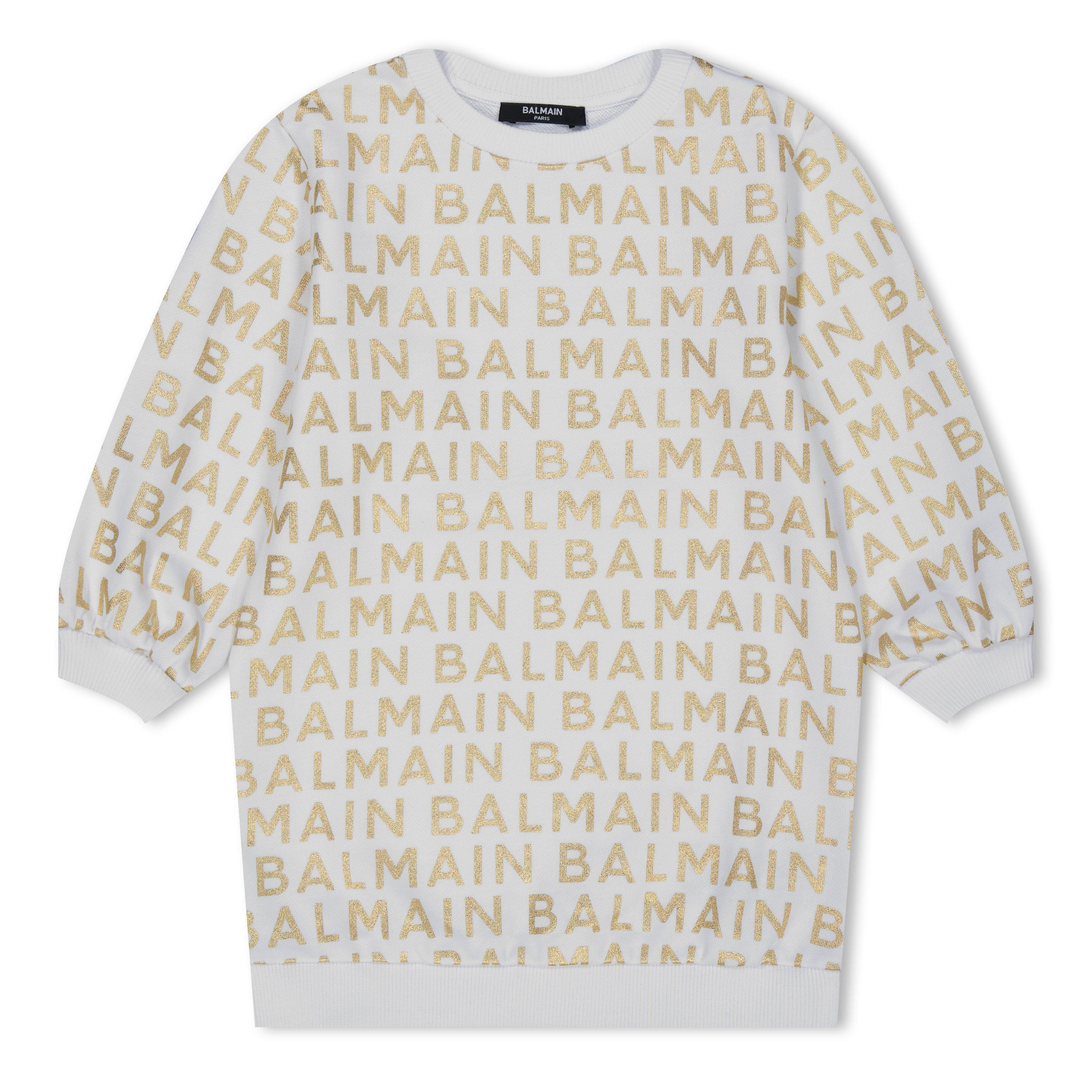 Wht/Gld 100OR - Balmain - Kids' All Over Logo Jersey Dress - 1