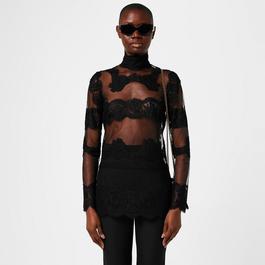 Dolce and Gabbana Tulle Turtle Neck Top With Lace Inserts